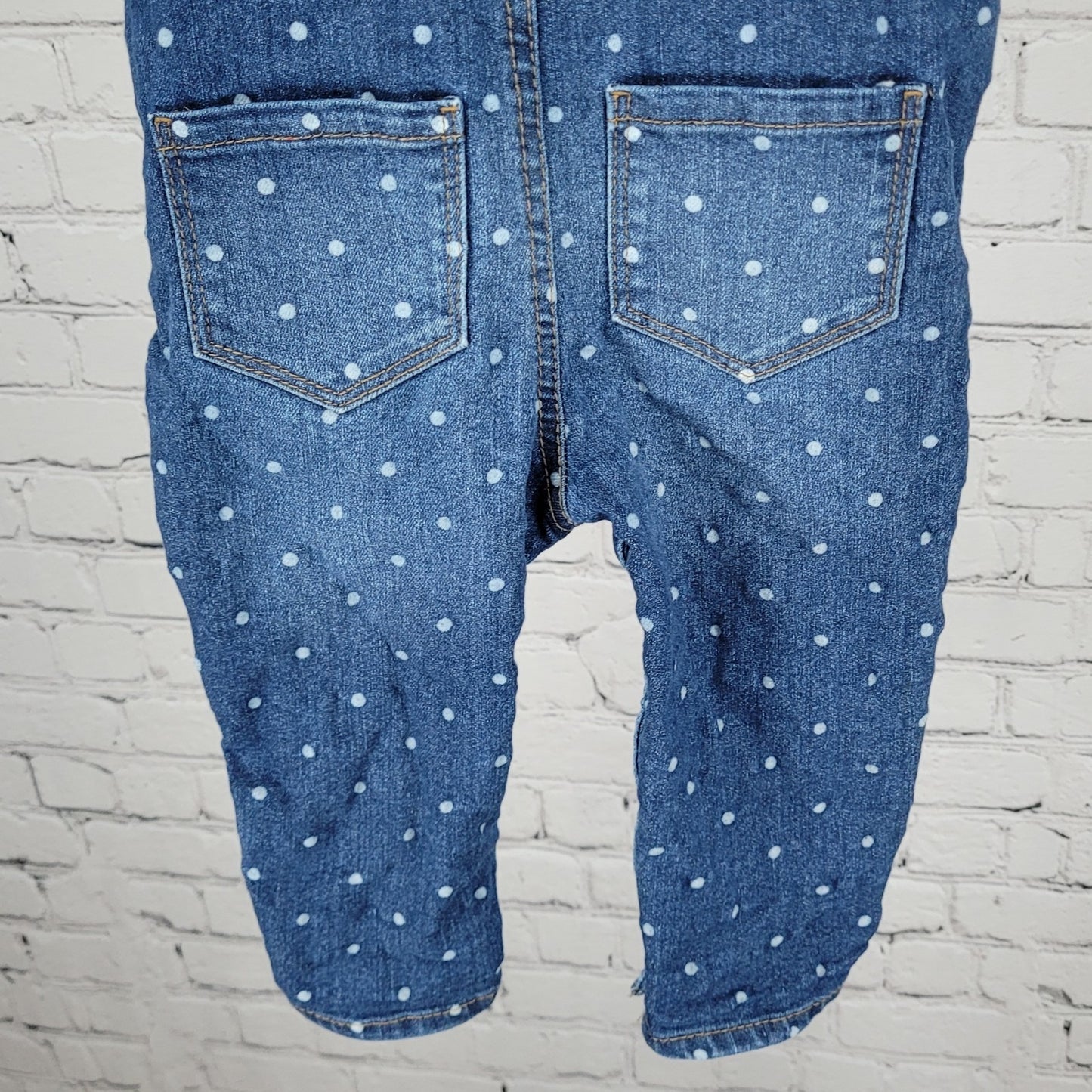 OshKosh B'Gosh Blue Denim Polka Dot Snap Pants Vestbak Overalls Baby 12M