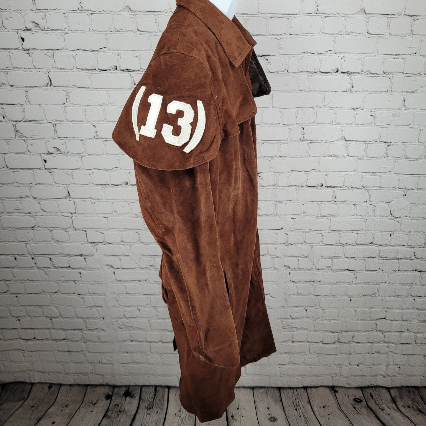 Real Leather A7 Brown Genuine Soft Suede Open Ranger Trench Coat Duster Large L