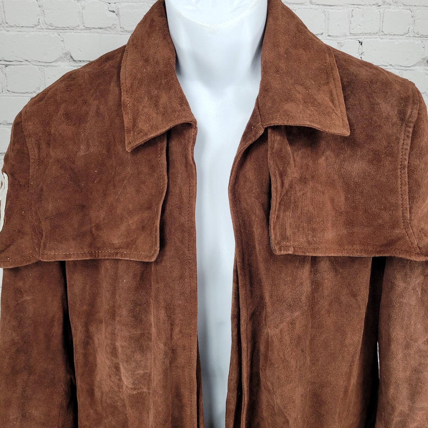 Real Leather A7 Brown Genuine Soft Suede Open Ranger Trench Coat Duster Large L