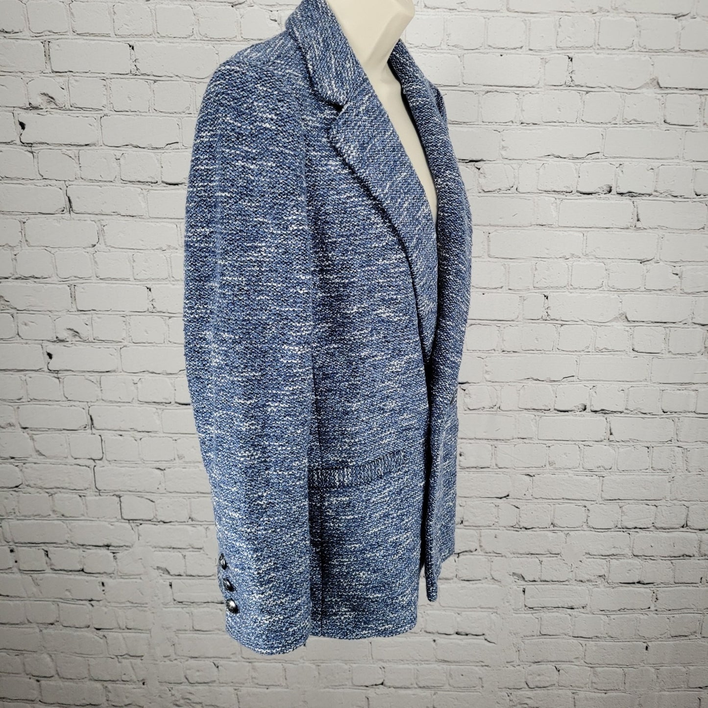Talbots Blue Textured Double Breasted Button Notch Blazer Suit Jacket Petite 8P