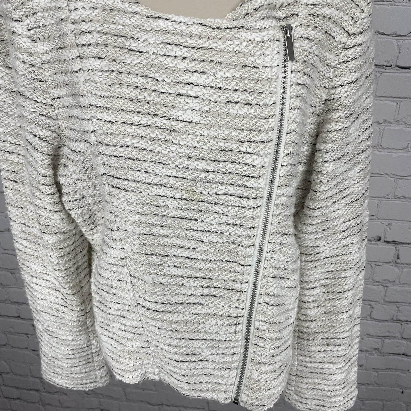 Bagatelle Ivory Knit Asymmetric Zipped Unlined Pockets Moto Jacket Size Large L