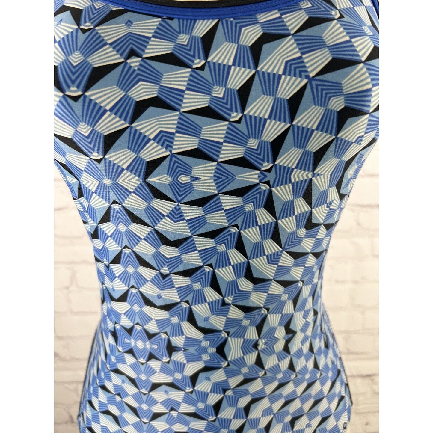 Dolfin Blue White Geometric Backless Racerback One Piece Competition Swimsuit 30