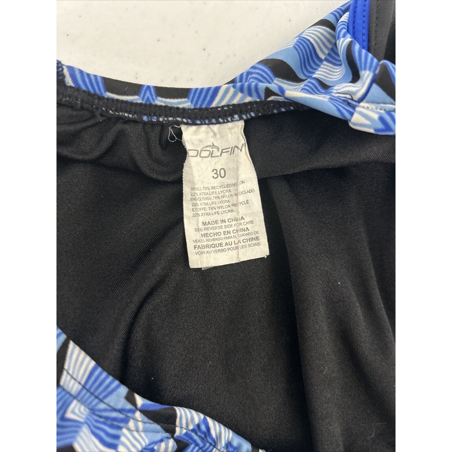 Dolfin Blue White Geometric Backless Racerback One Piece Competition Swimsuit 30