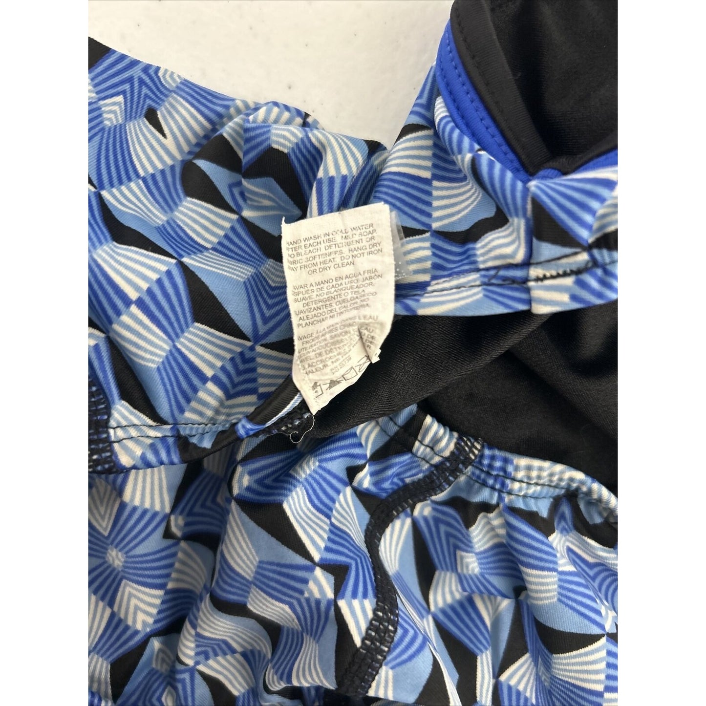 Dolfin Blue White Geometric Backless Racerback One Piece Competition Swimsuit 30