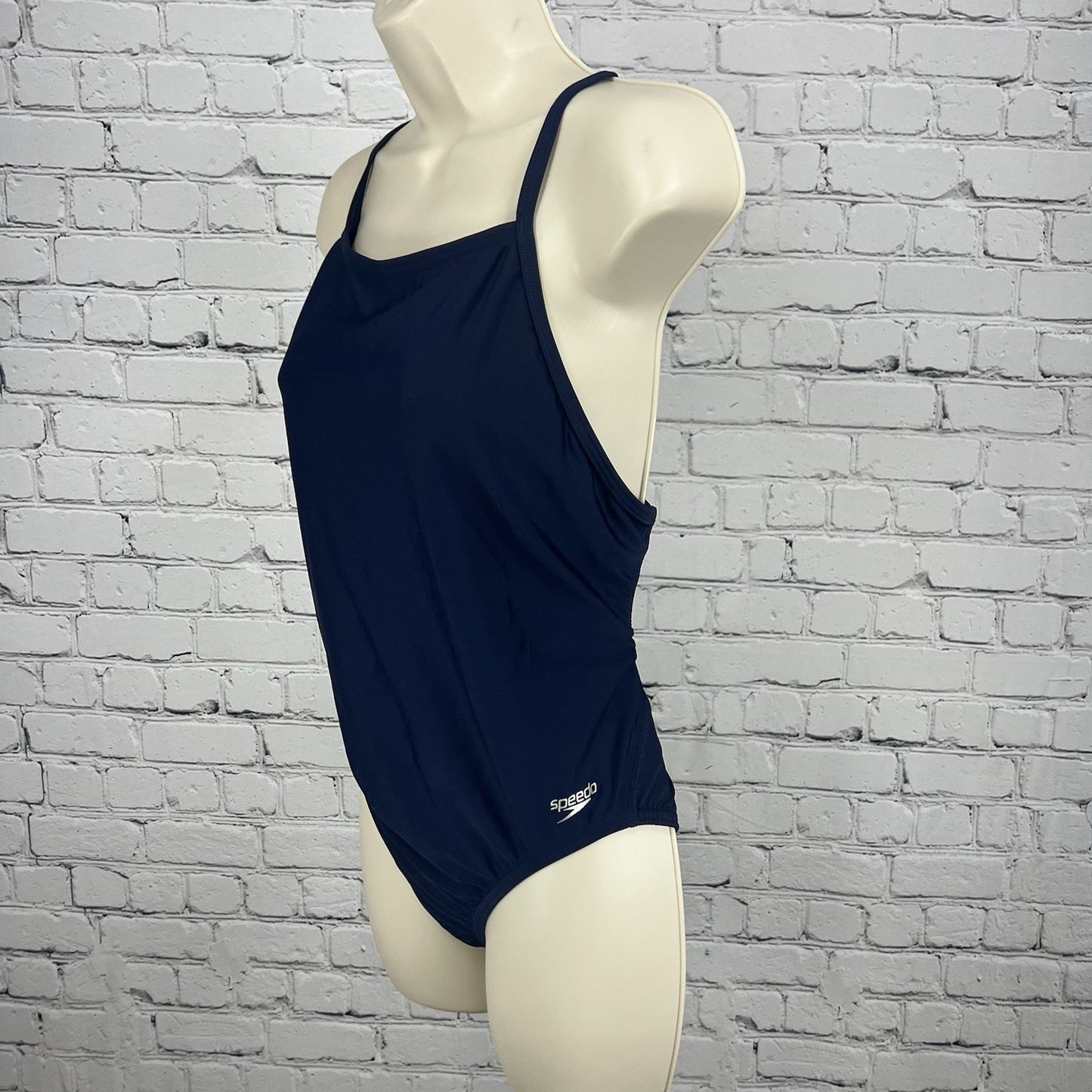 NWT Speedo Navy Repreve Peacoat One Piece Swimsuit Shelf Bra Swim UPF 12/38