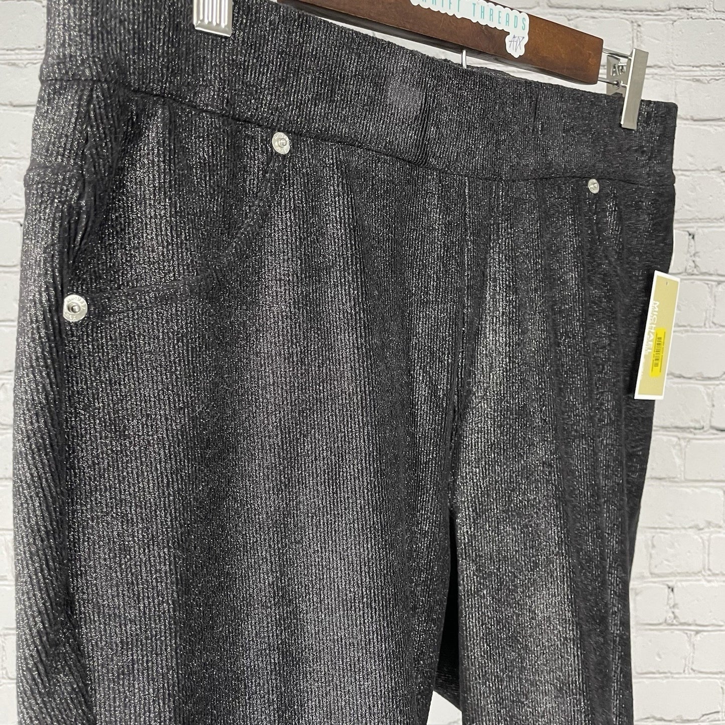 NWT Michael Kors Black & Silver Shimmer High Rise Jegging Pants Size 1X (33x31)