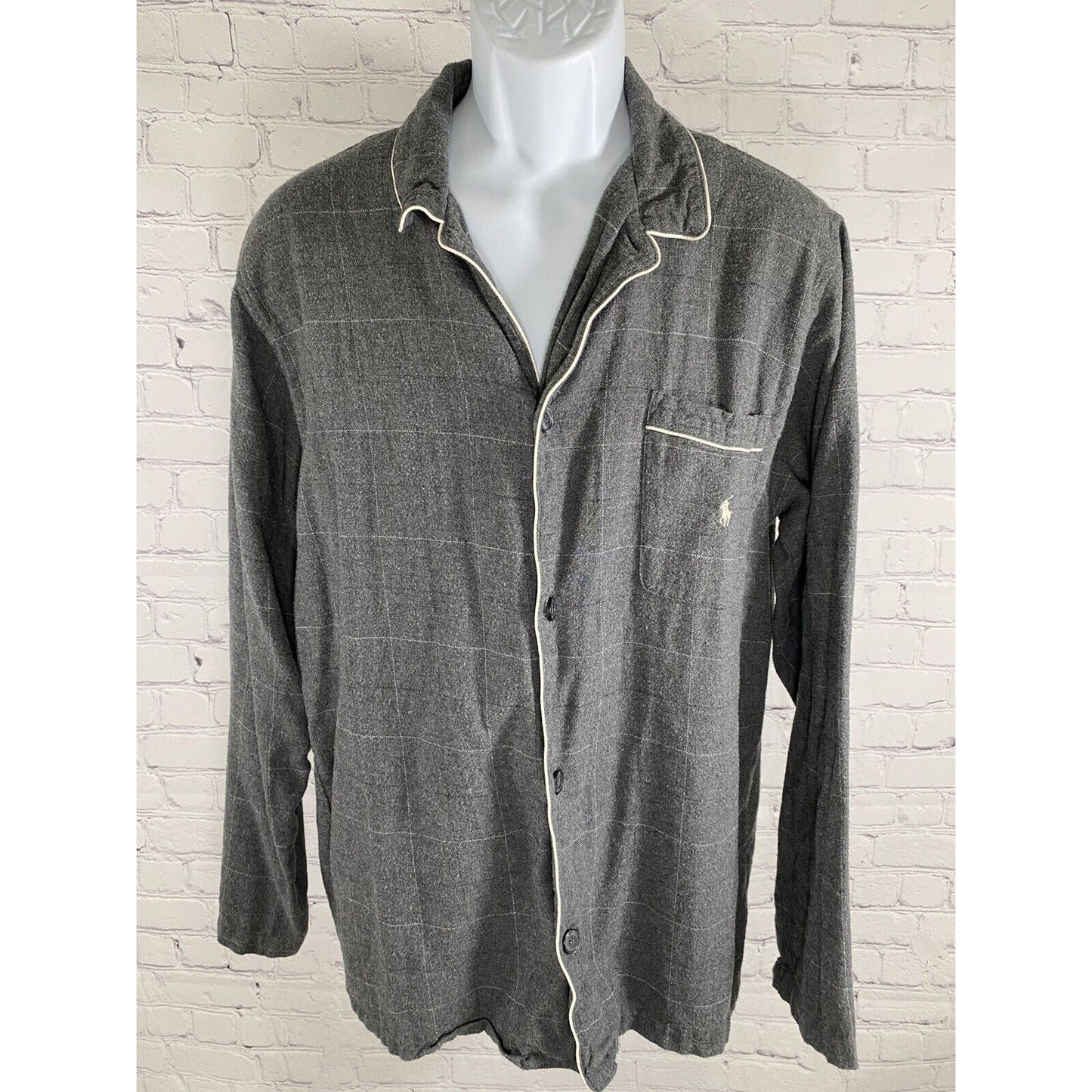 POLO Ralph Lauren Gray Plaid Button Up Sleep Shirt Pocket Size M Medium