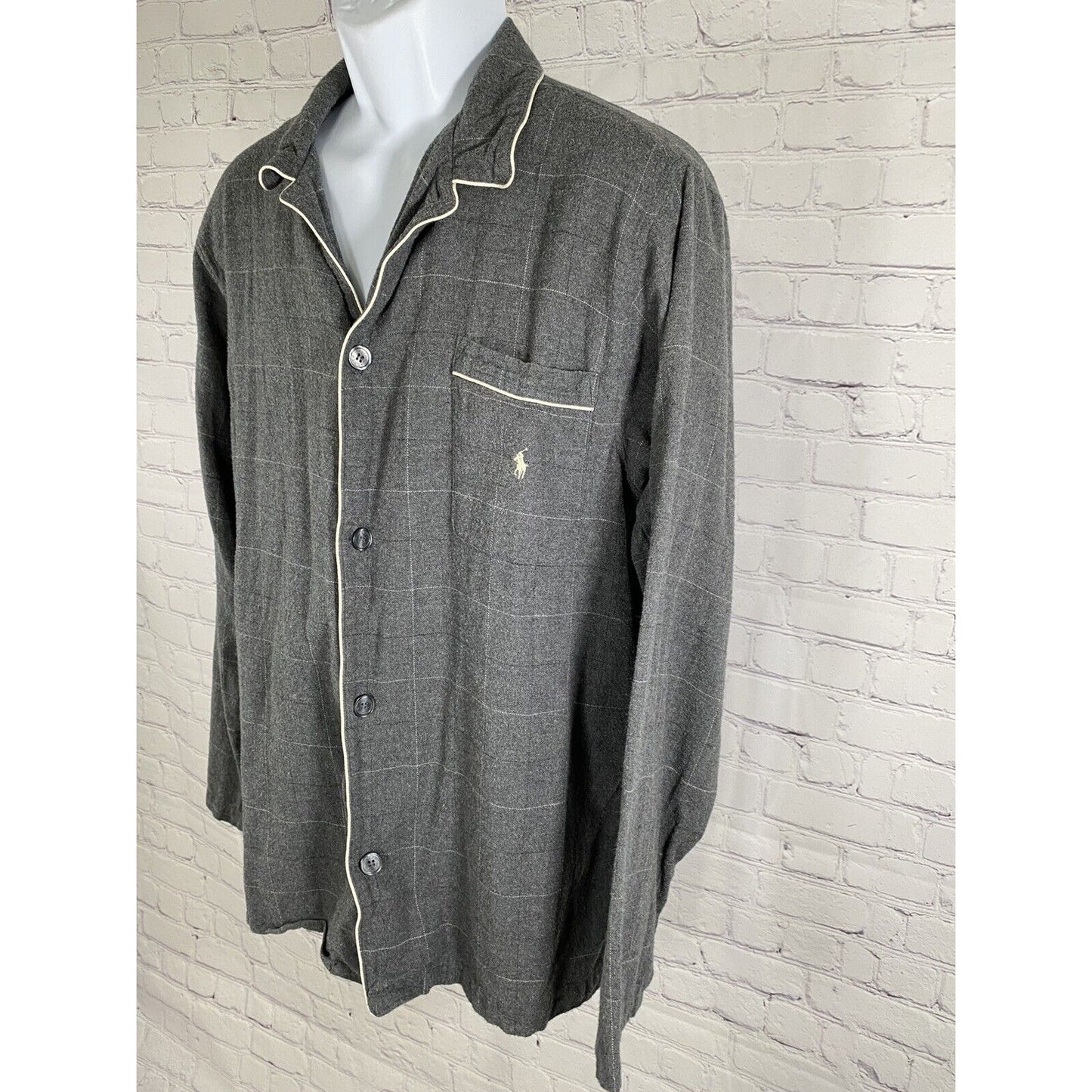 POLO Ralph Lauren Gray Plaid Button Up Sleep Shirt Pocket Size M Medium