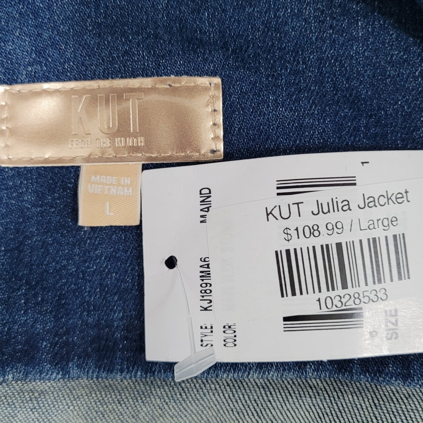 NWT KUT From The Kloth Julia Jacket Blue Denim Jean Cotton Stretch Size Large L