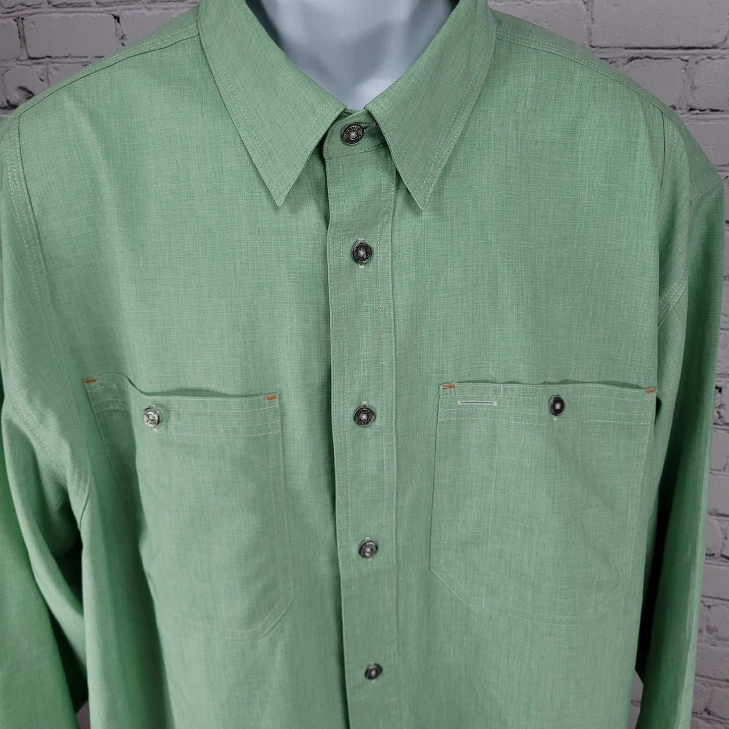 Orvis Green Outdoor Lightweight Stretch Long Sleeve Button Up Shirt Size XL