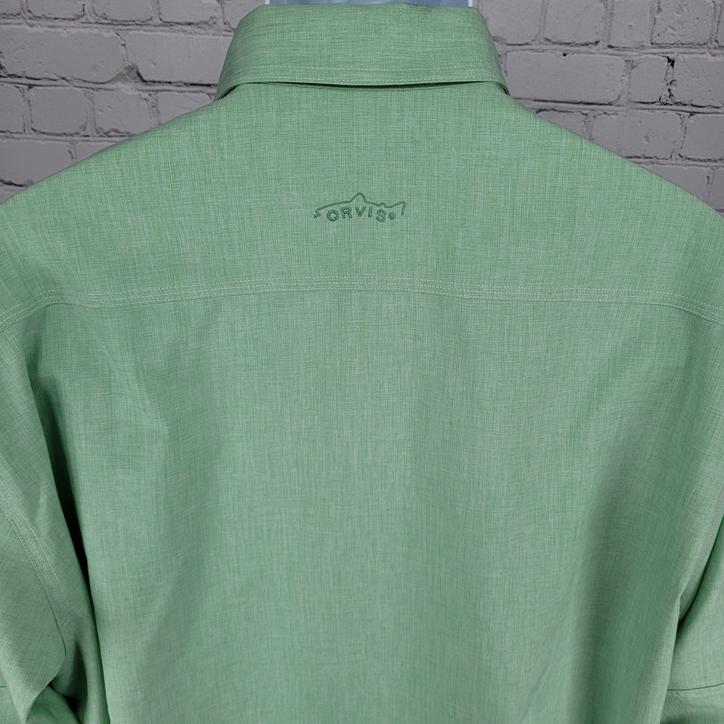Orvis Green Outdoor Lightweight Stretch Long Sleeve Button Up Shirt Size XL