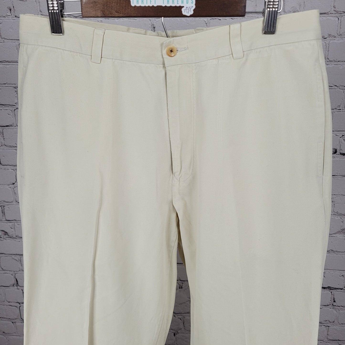 Tommy Bahama Ivory Cotton Blend Relax Flat Front Chino Pants Size 35 (35x33)
