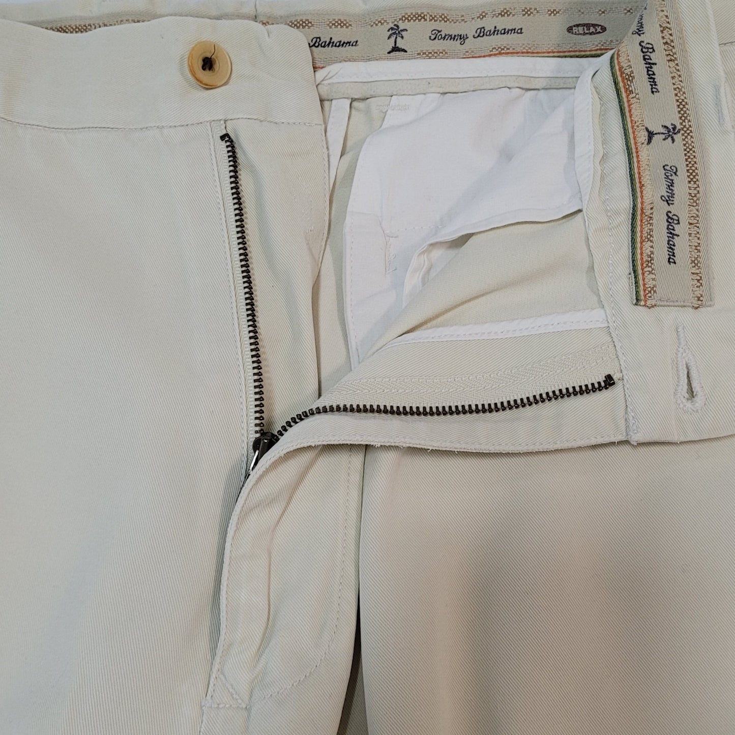 Tommy Bahama Ivory Cotton Blend Relax Flat Front Chino Pants Size 35 (35x33)
