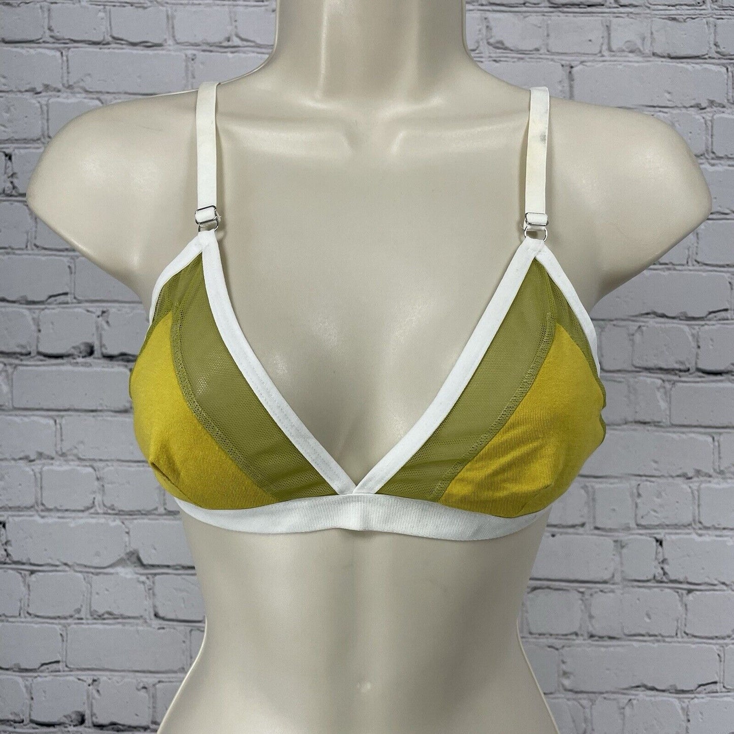 Mary Young Yellow Mesh Bamboo Triangle Bralette Bra Top Adjustable Size Small S