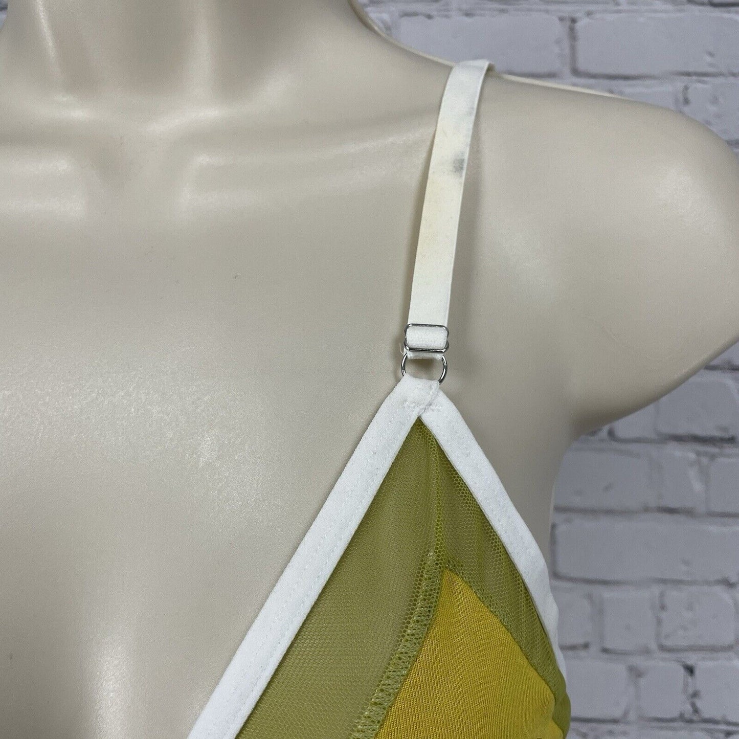 Mary Young Yellow Mesh Bamboo Triangle Bralette Bra Top Adjustable Size Small S
