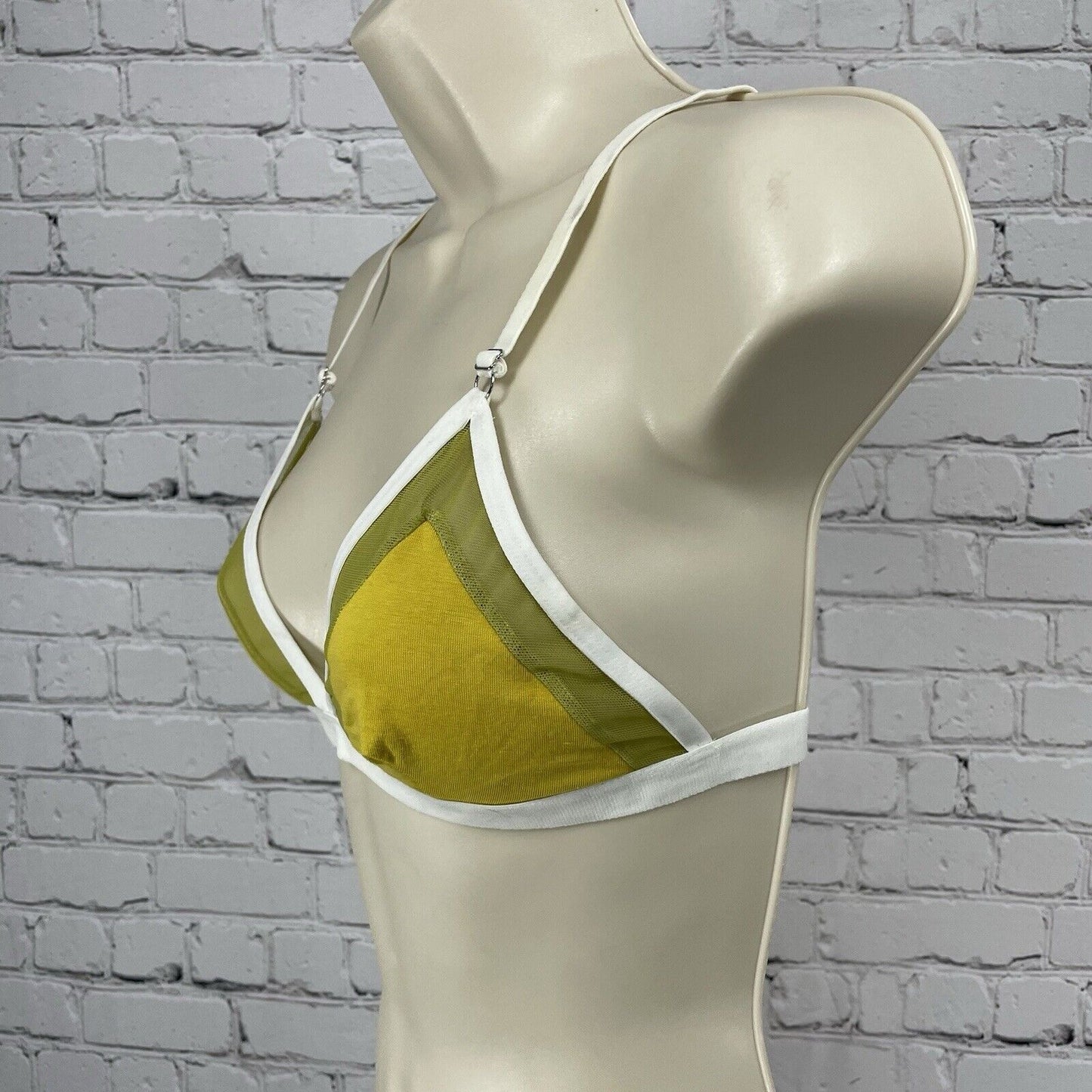Mary Young Yellow Mesh Bamboo Triangle Bralette Bra Top Adjustable Size Small S