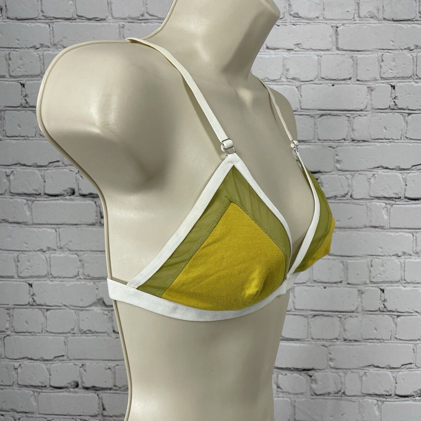 Mary Young Yellow Mesh Bamboo Triangle Bralette Bra Top Adjustable Size Small S