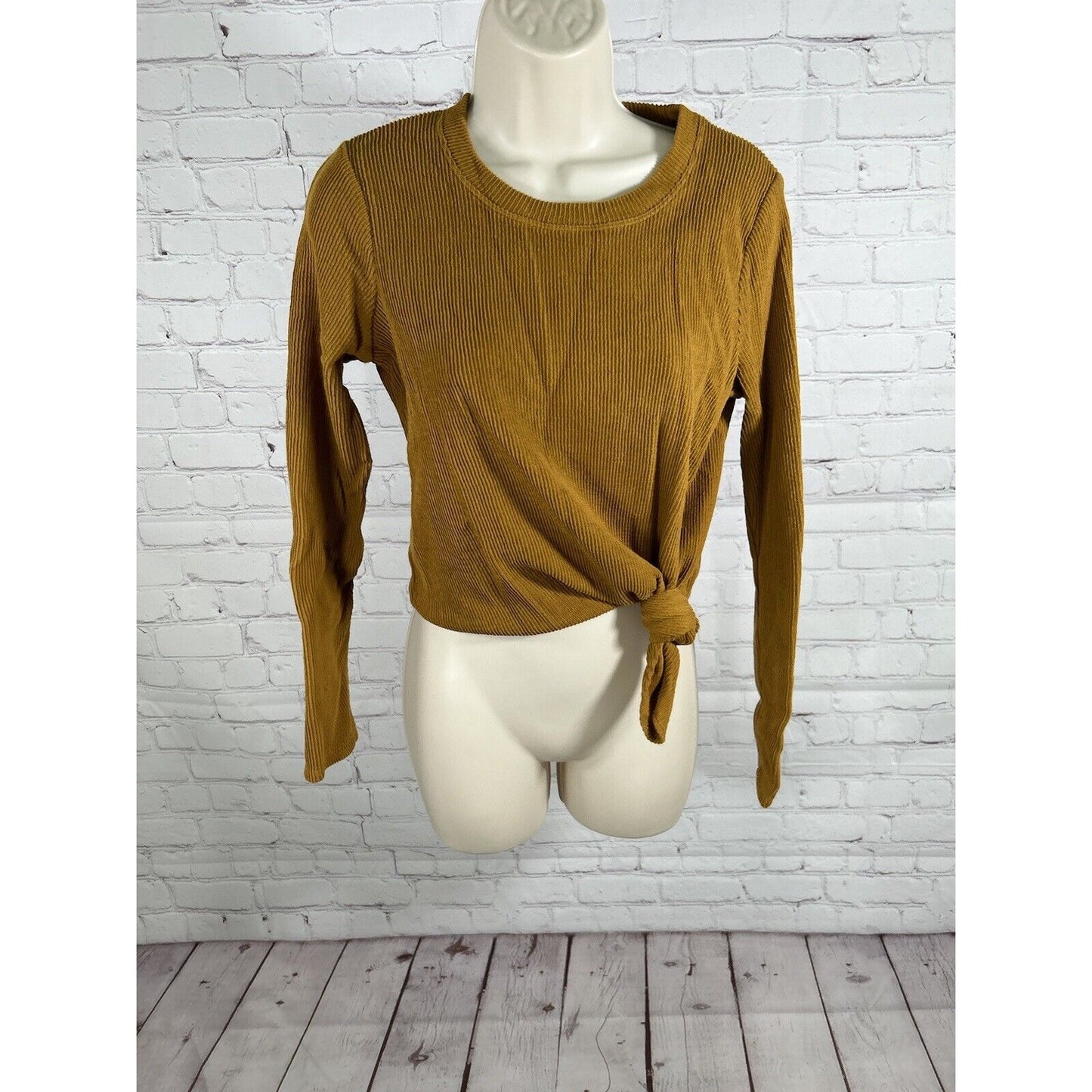 Texture & Thread Madewell Brown Ribbed Asymmetrical Long Sleeve Women’s Shirt S