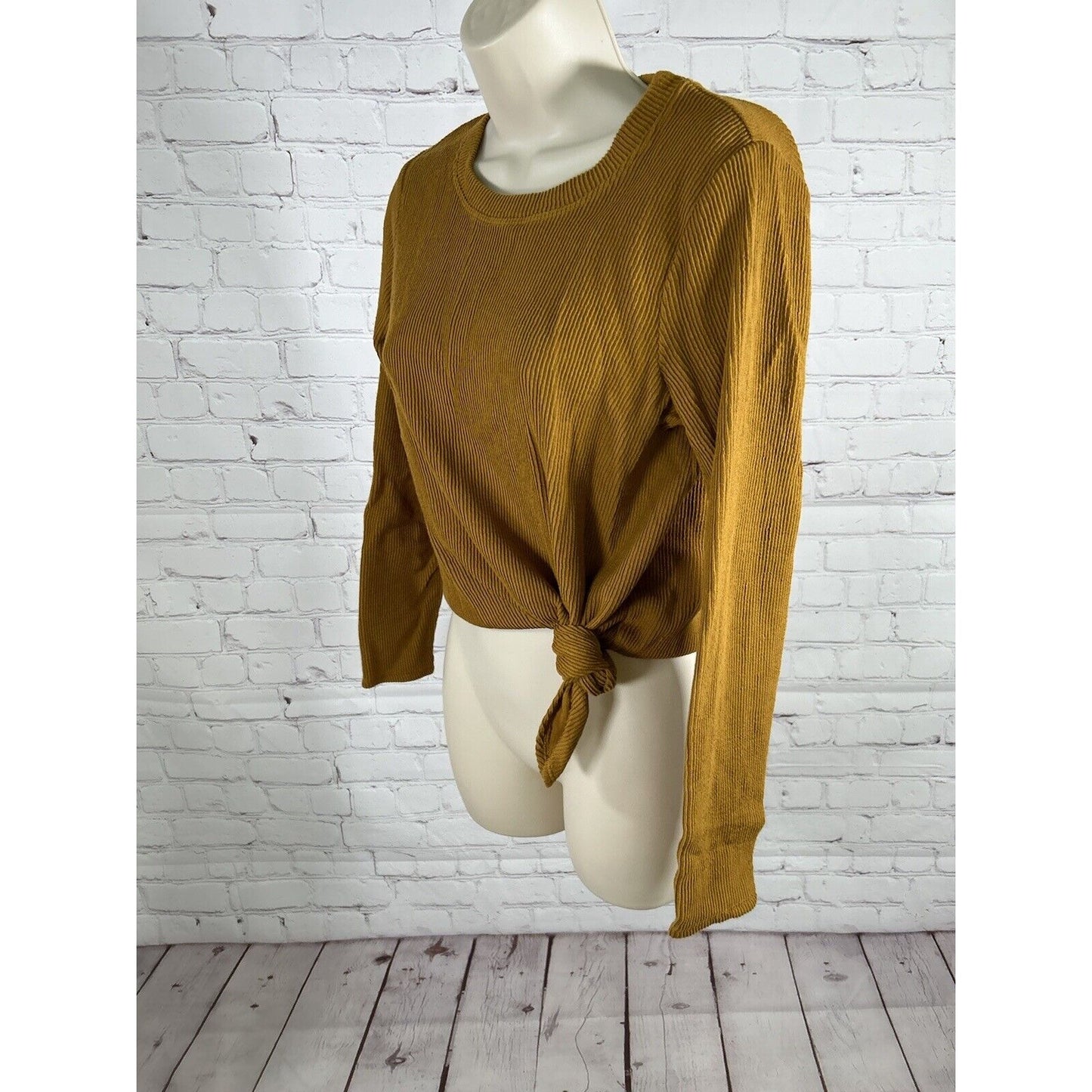 Texture & Thread Madewell Brown Ribbed Asymmetrical Long Sleeve Women’s Shirt S