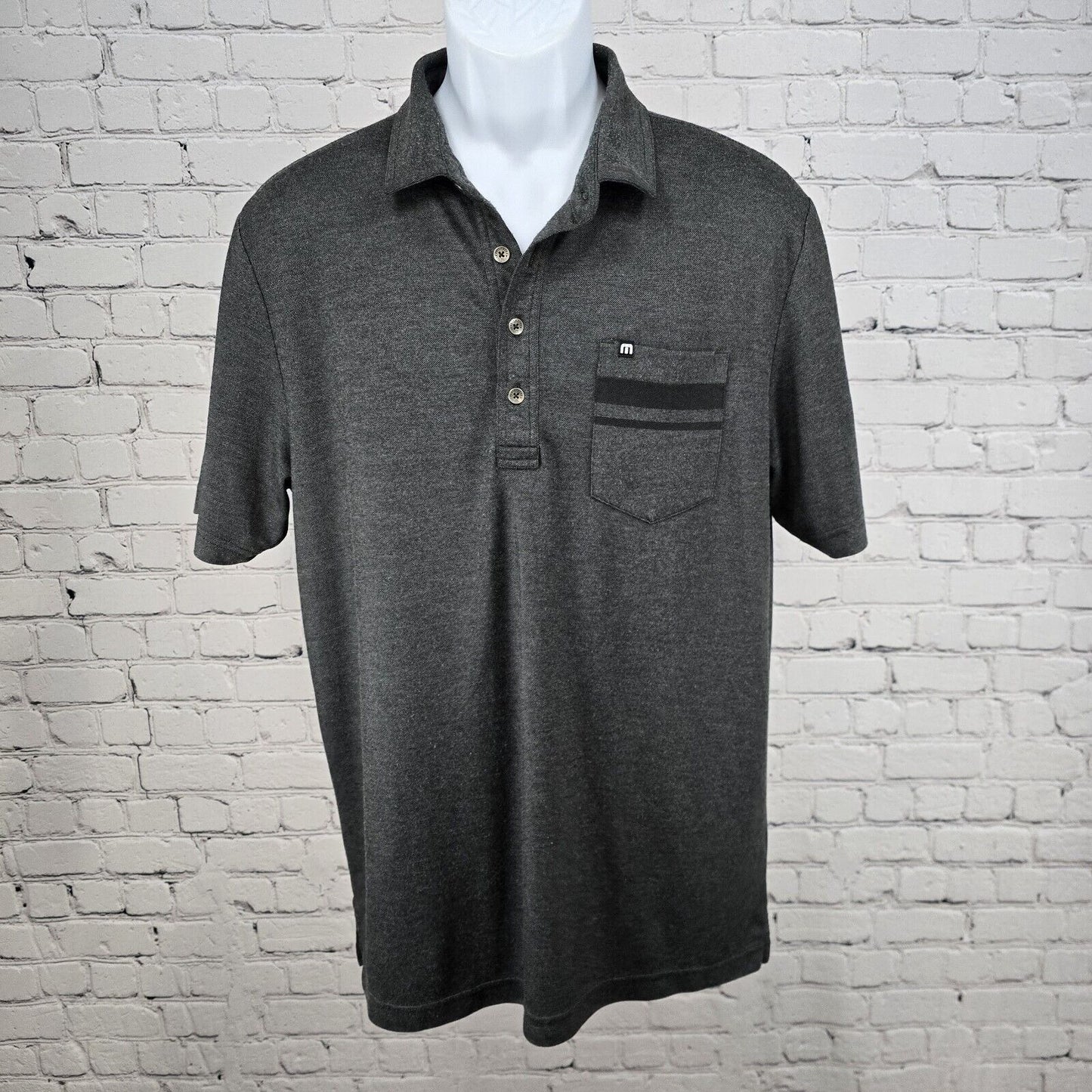 Travis Mathew Button Up Dark Gray Pocketed Polyester Blend Golf Polo Mens Size L