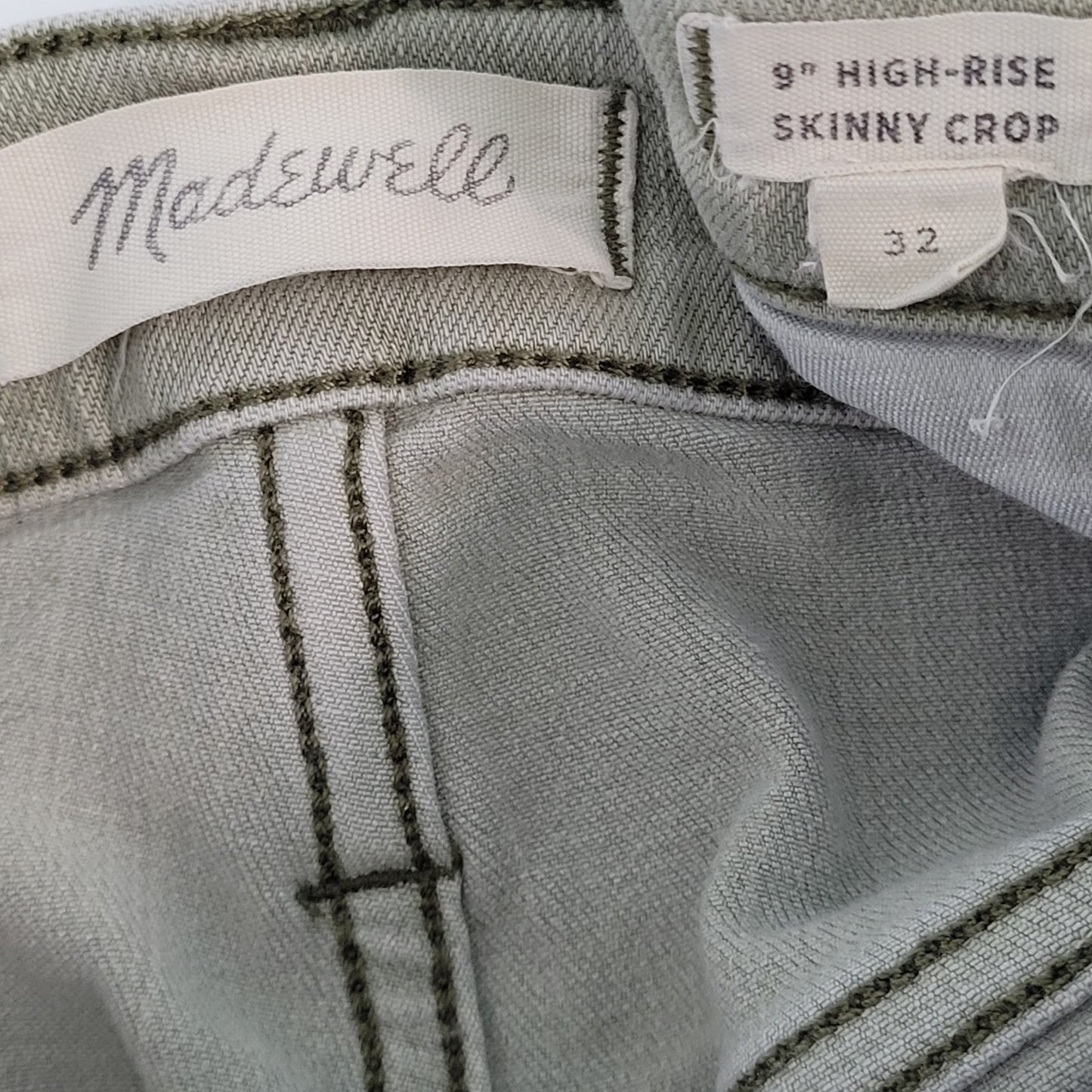 Madewell Muted Green High Rise Button Fly Stretch Skinny Jeans Size 32 (34x25.5)