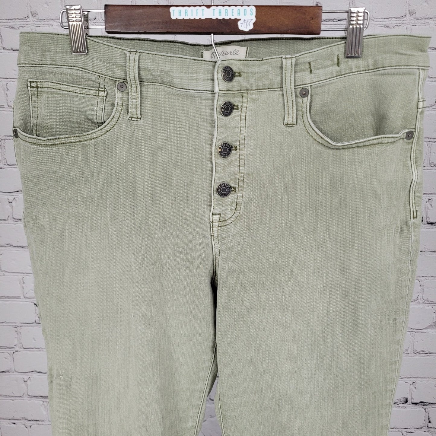 Madewell Muted Green High Rise Button Fly Stretch Skinny Jeans Size 32 (34x25.5)