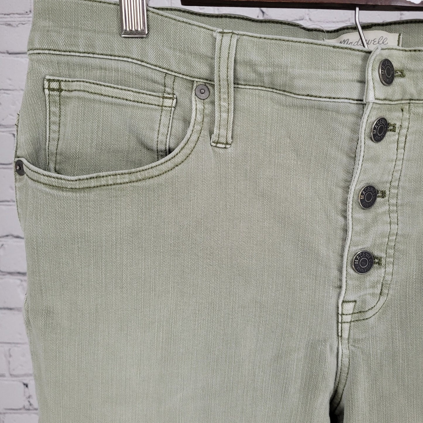 Madewell Muted Green High Rise Button Fly Stretch Skinny Jeans Size 32 (34x25.5)