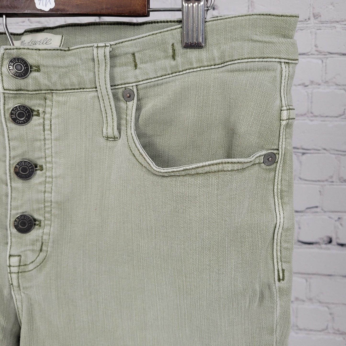 Madewell Muted Green High Rise Button Fly Stretch Skinny Jeans Size 32 (34x25.5)
