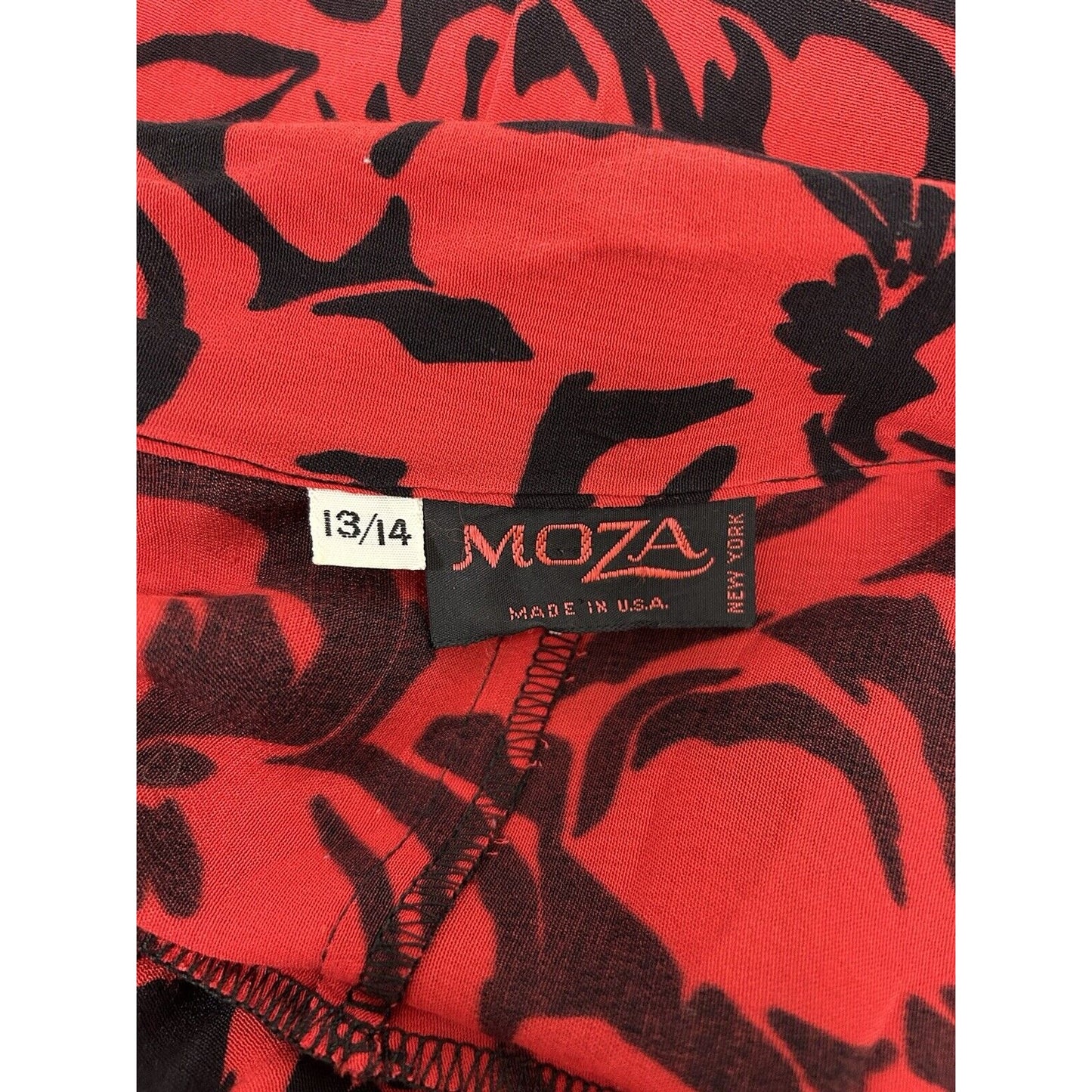 VTG Moza USA Red Black V Neck Belted Pegged Long Sleeve Dress 13/14