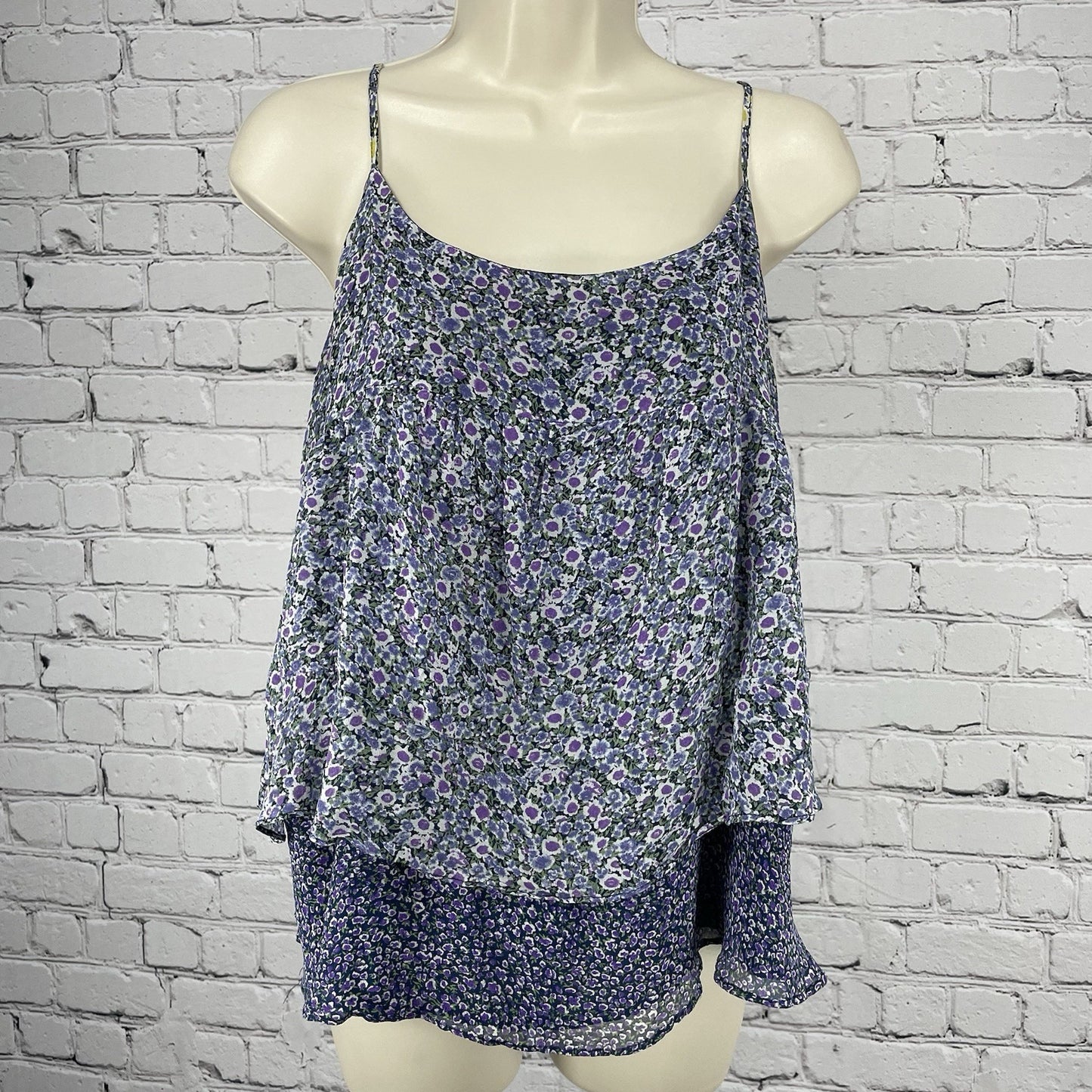Joie Purple 100% Silk Floral Layered Adjustable Straps Top Lined Size Large L