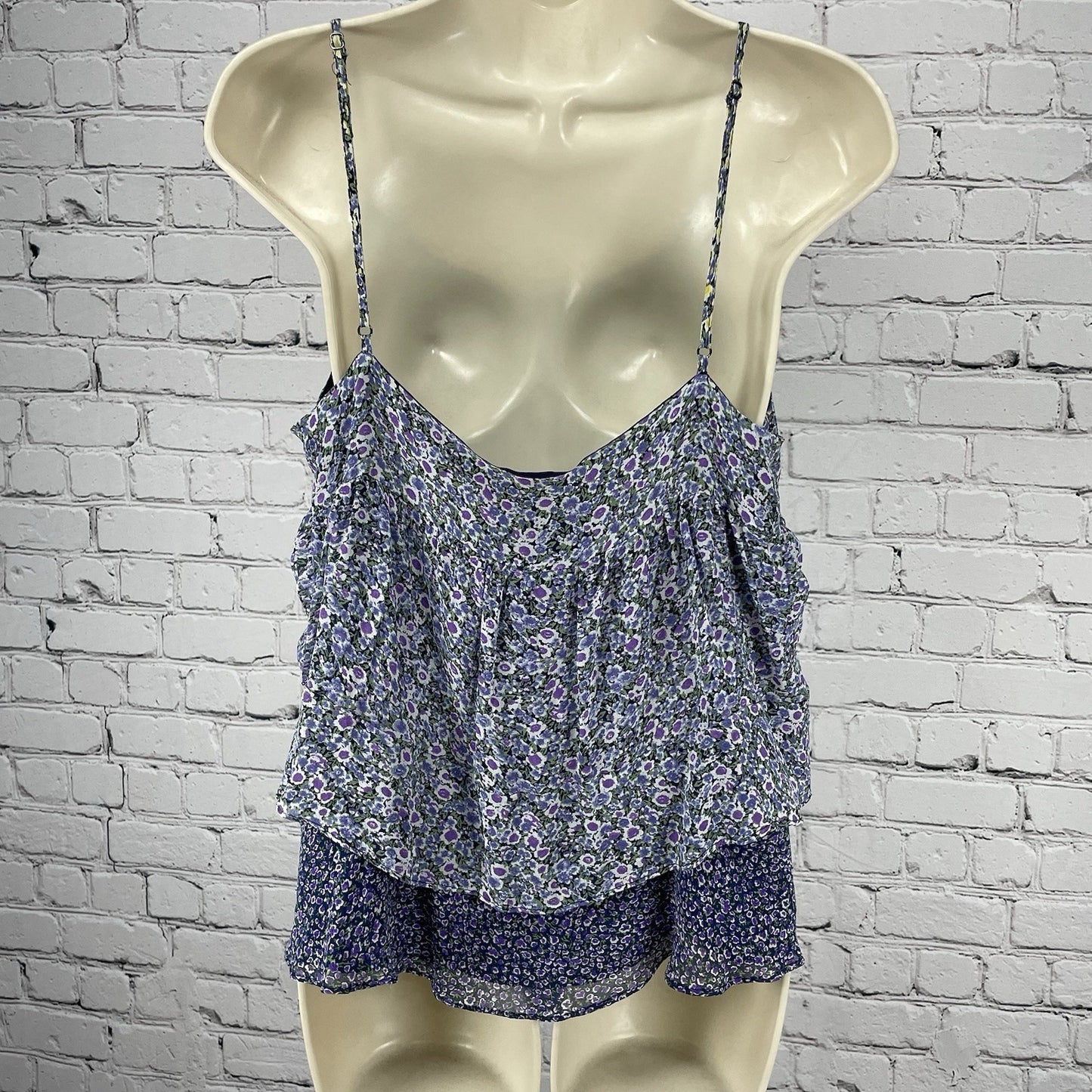 Joie Purple 100% Silk Floral Layered Adjustable Straps Top Lined Size Large L