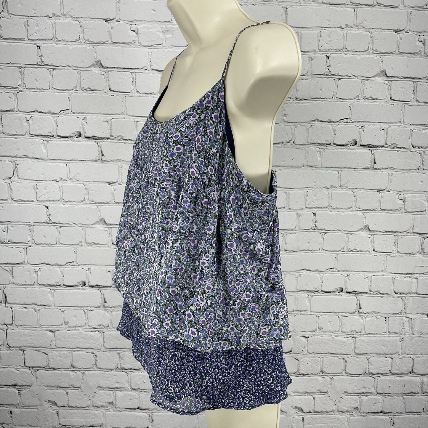 Joie Purple 100% Silk Floral Layered Adjustable Straps Top Lined Size Large L