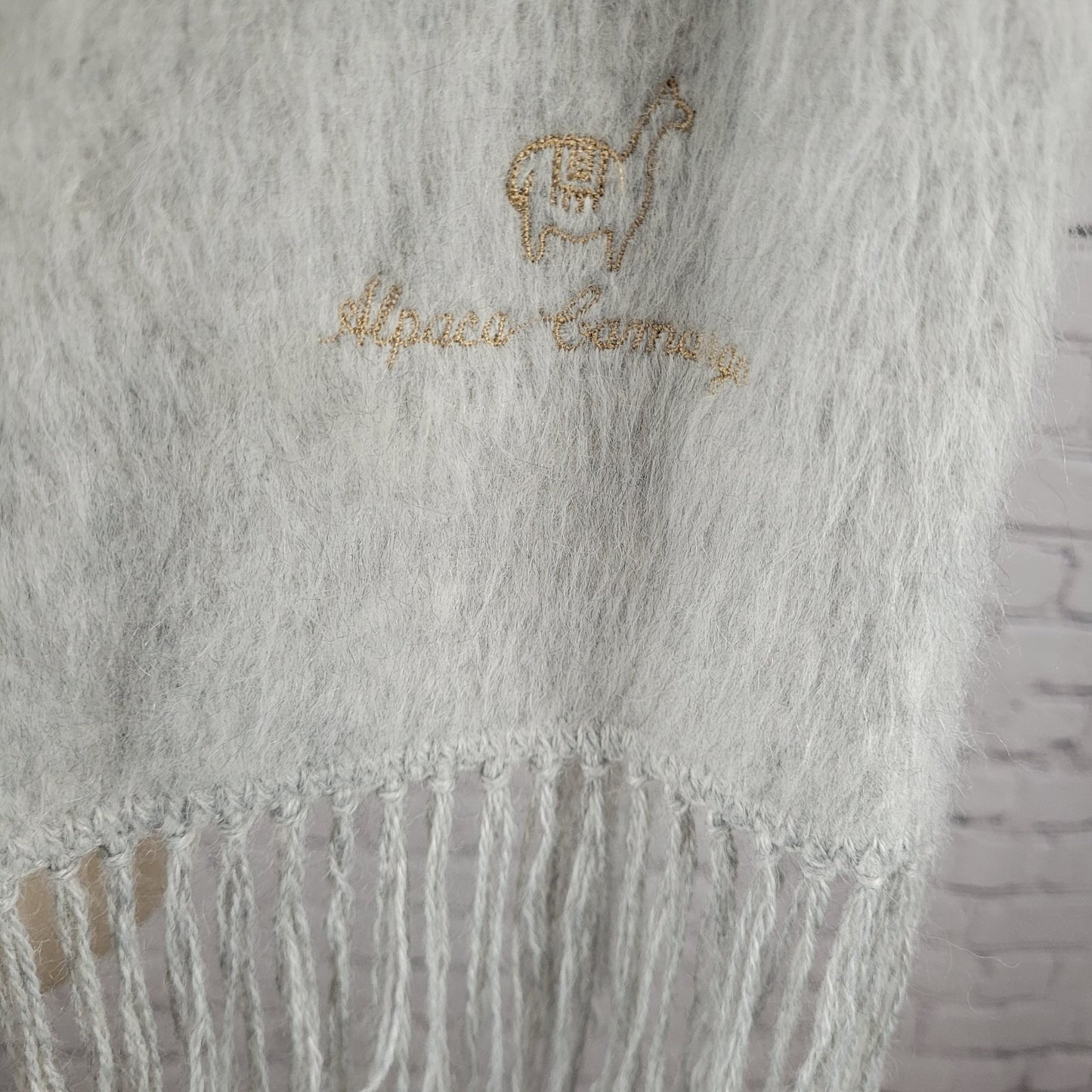 Alpaca Camargo Grey Soft Fuzzy Cozy Woven Tassle Fringe Scarf 68x9