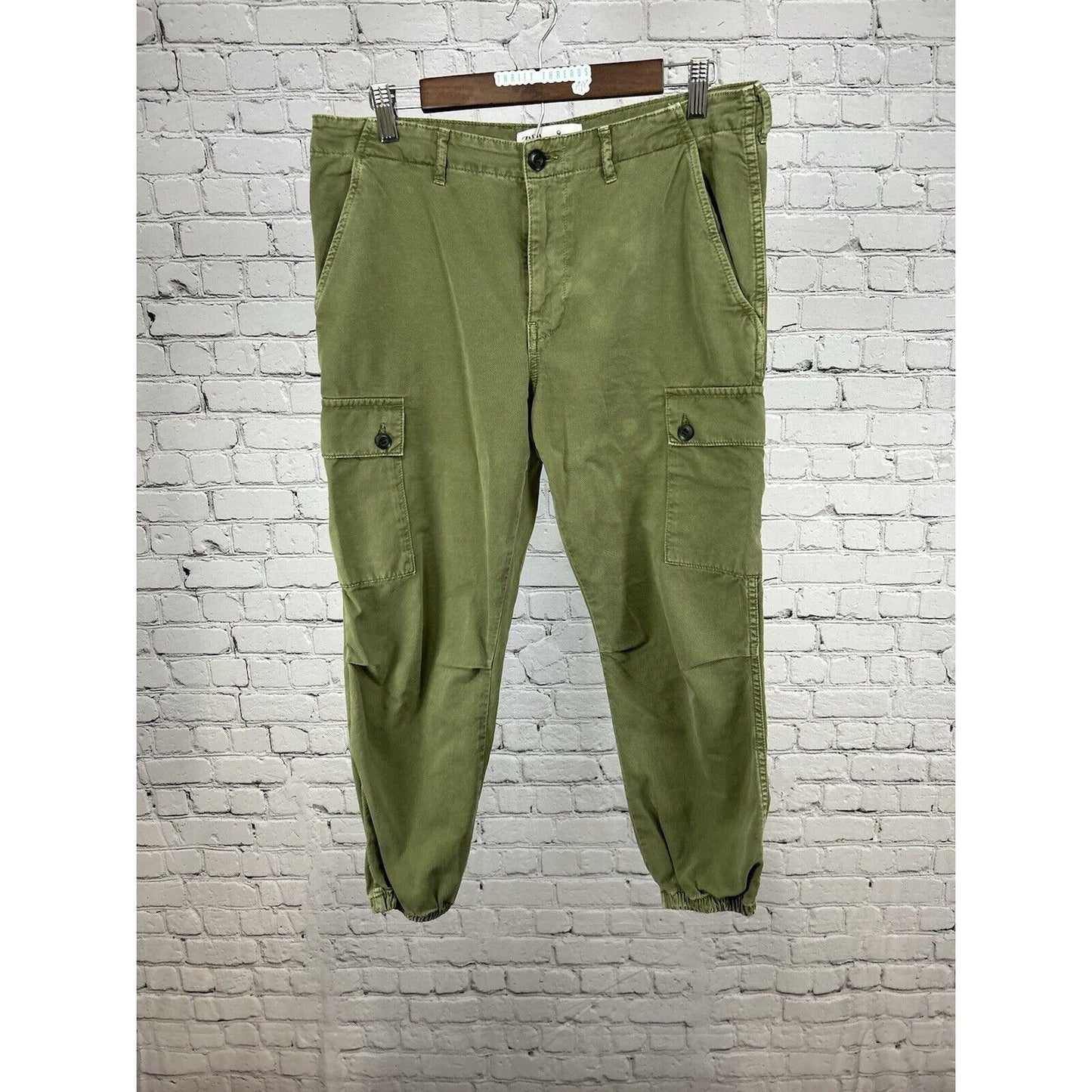 Zara Army Green Cargo Jogger Mid Rise Pants Pockets Women’s Size 8