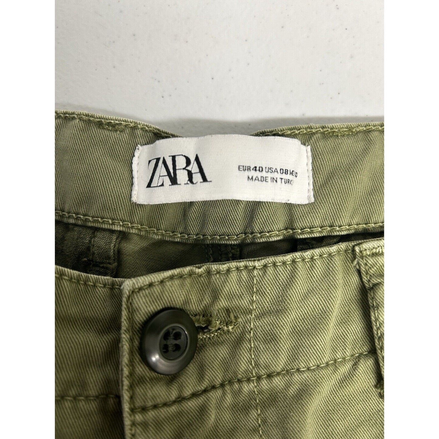 Zara Army Green Cargo Jogger Mid Rise Pants Pockets Women’s Size 8