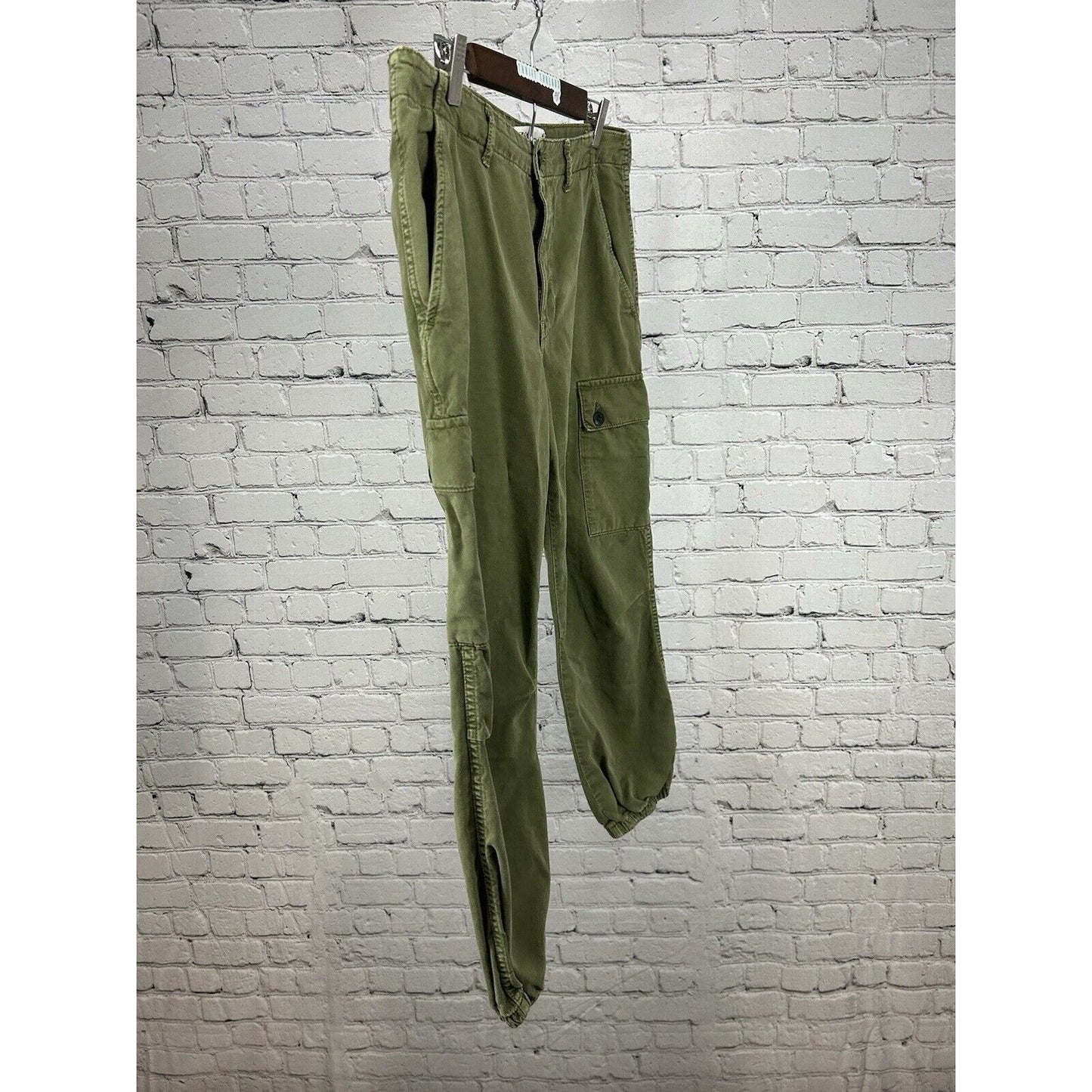 Zara Army Green Cargo Jogger Mid Rise Pants Pockets Women’s Size 8