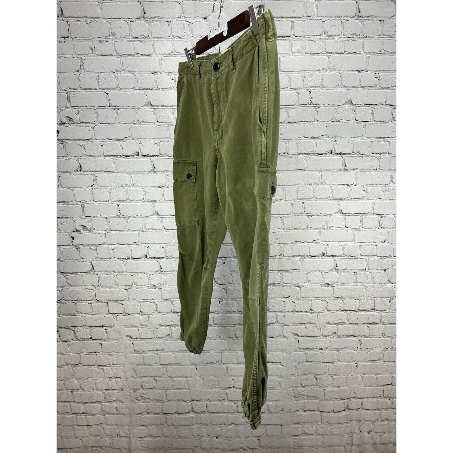 Zara Army Green Cargo Jogger Mid Rise Pants Pockets Women’s Size 8