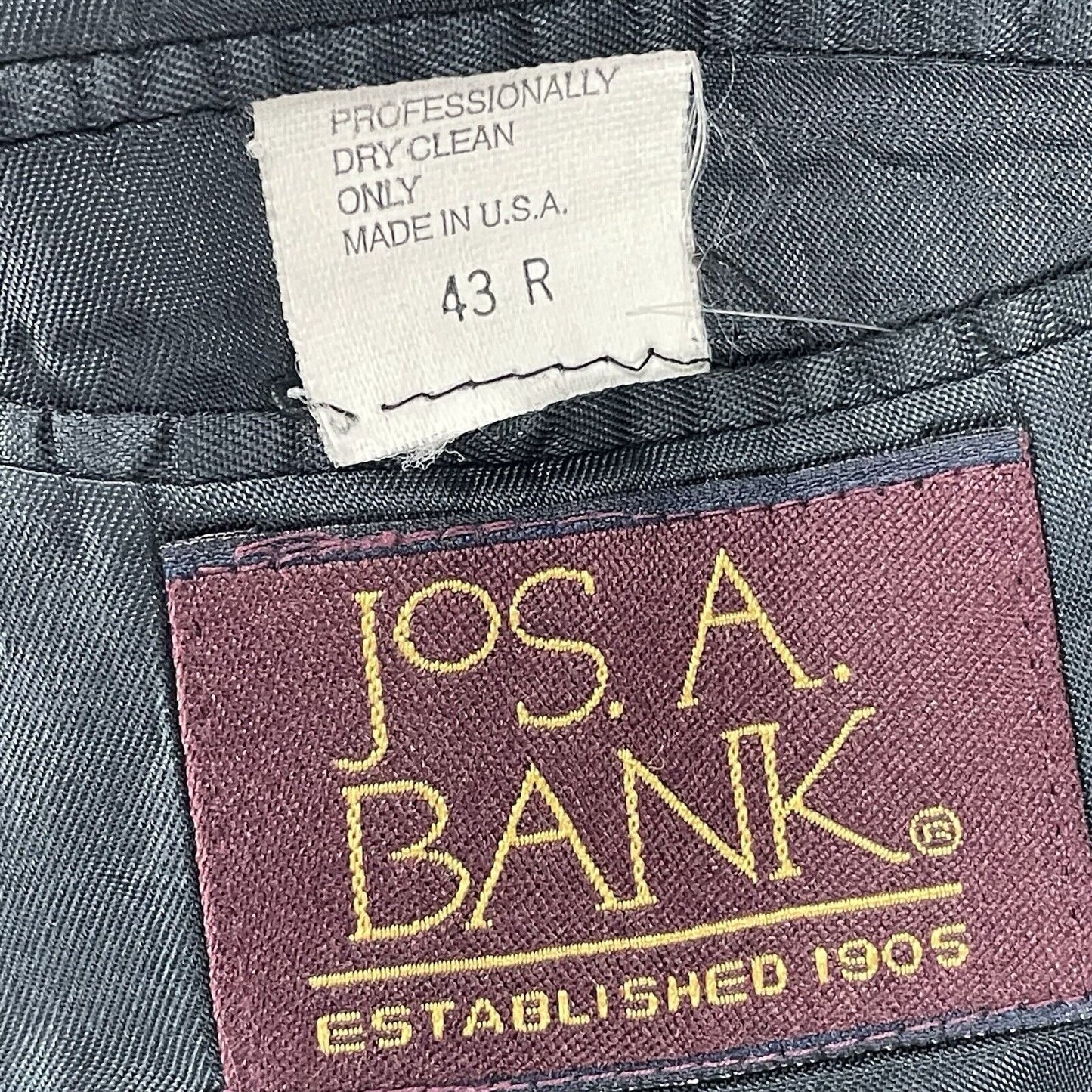 Jos A Bank Blue Black Wool 2 Button Ventless Blazer Sport Coat USA Made Size 43R