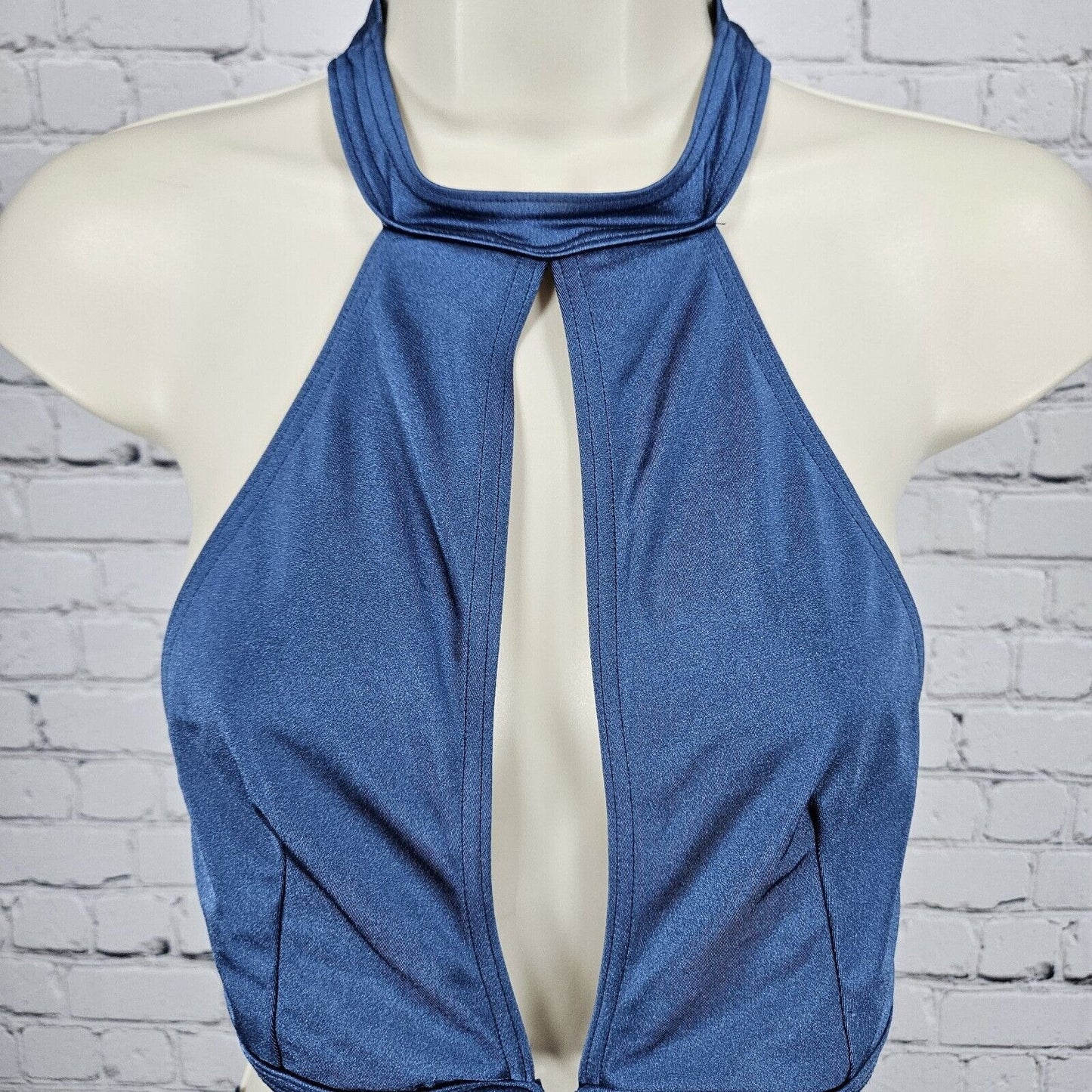 Lost Ink Metalic Blue ASOS 1 Piece Halter Top Cut Out Swim Suit Size US 10