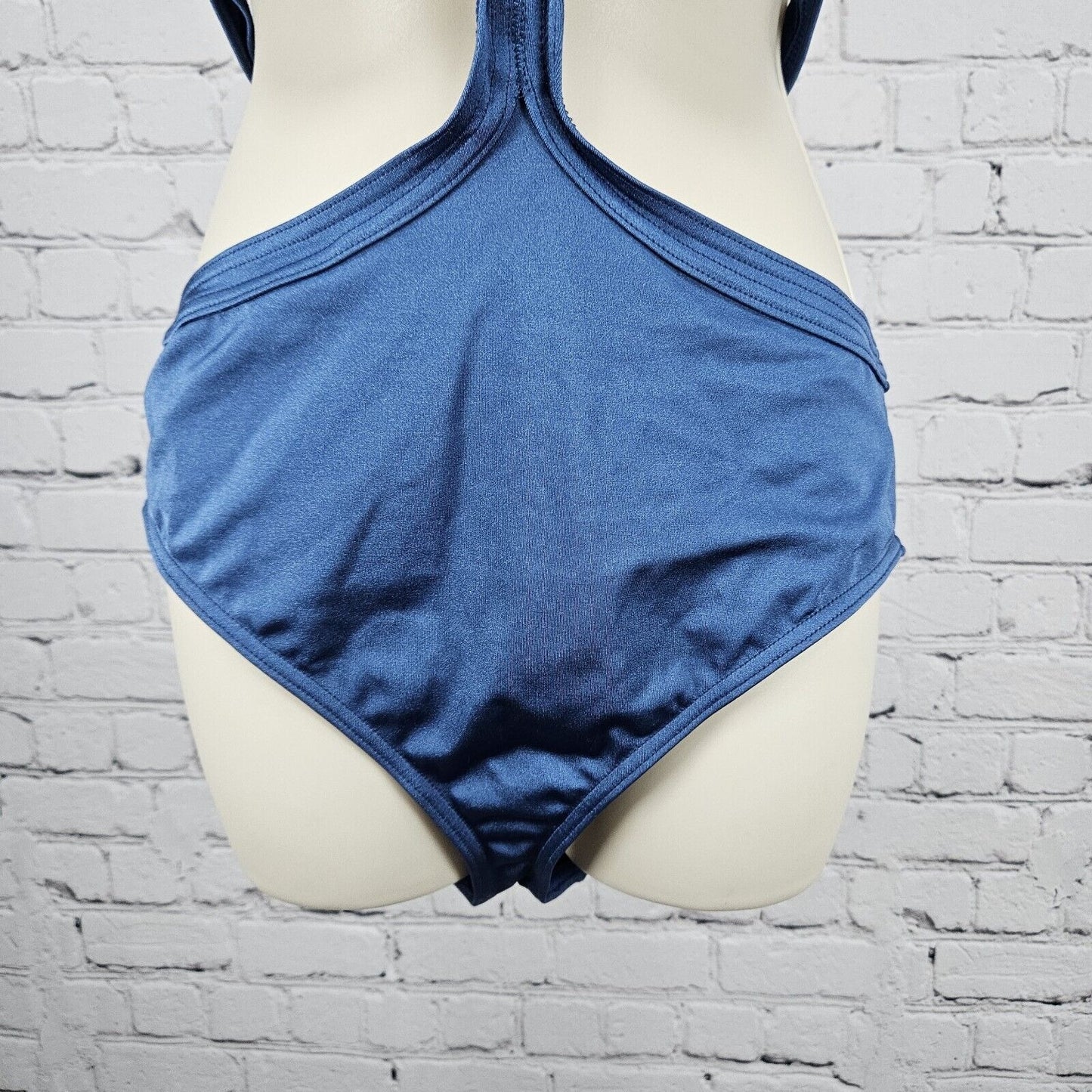 Lost Ink Metalic Blue ASOS 1 Piece Halter Top Cut Out Swim Suit Size US 10