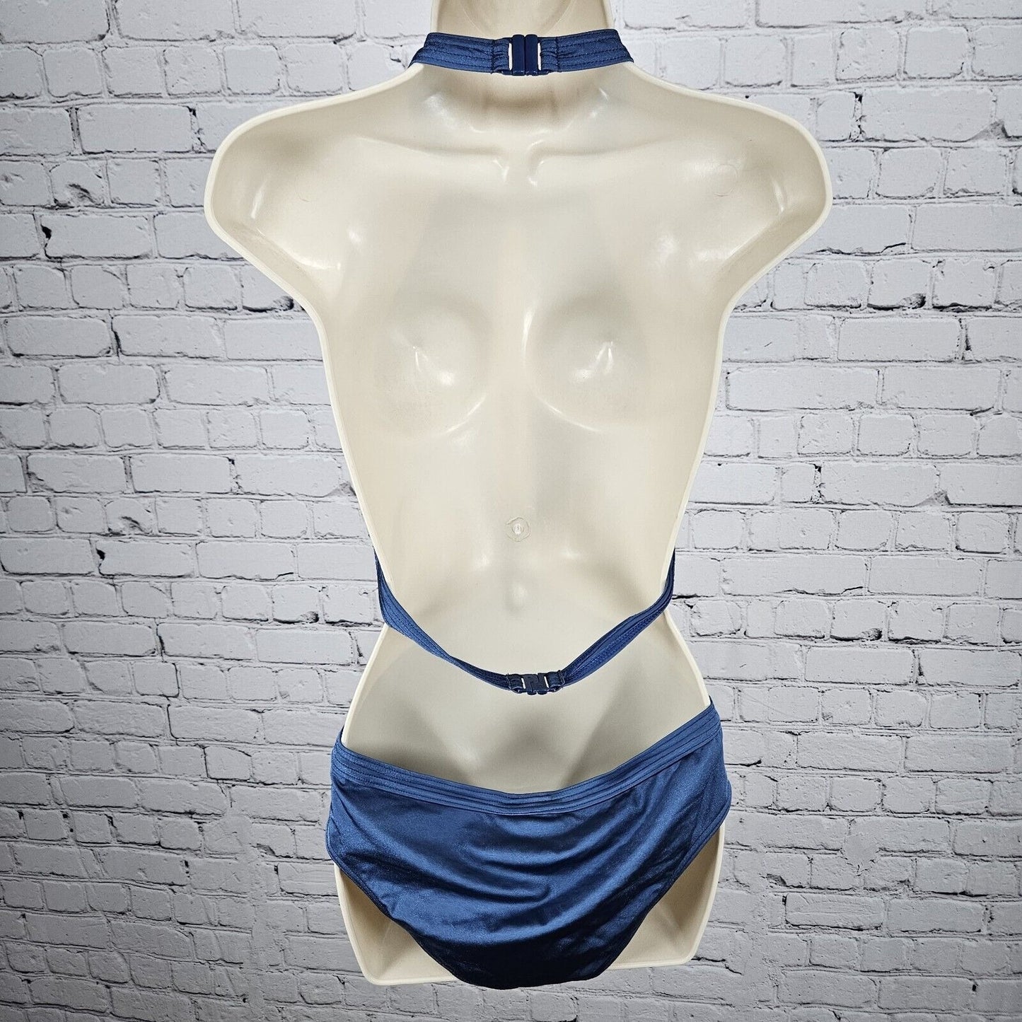 Lost Ink Metalic Blue ASOS 1 Piece Halter Top Cut Out Swim Suit Size US 10