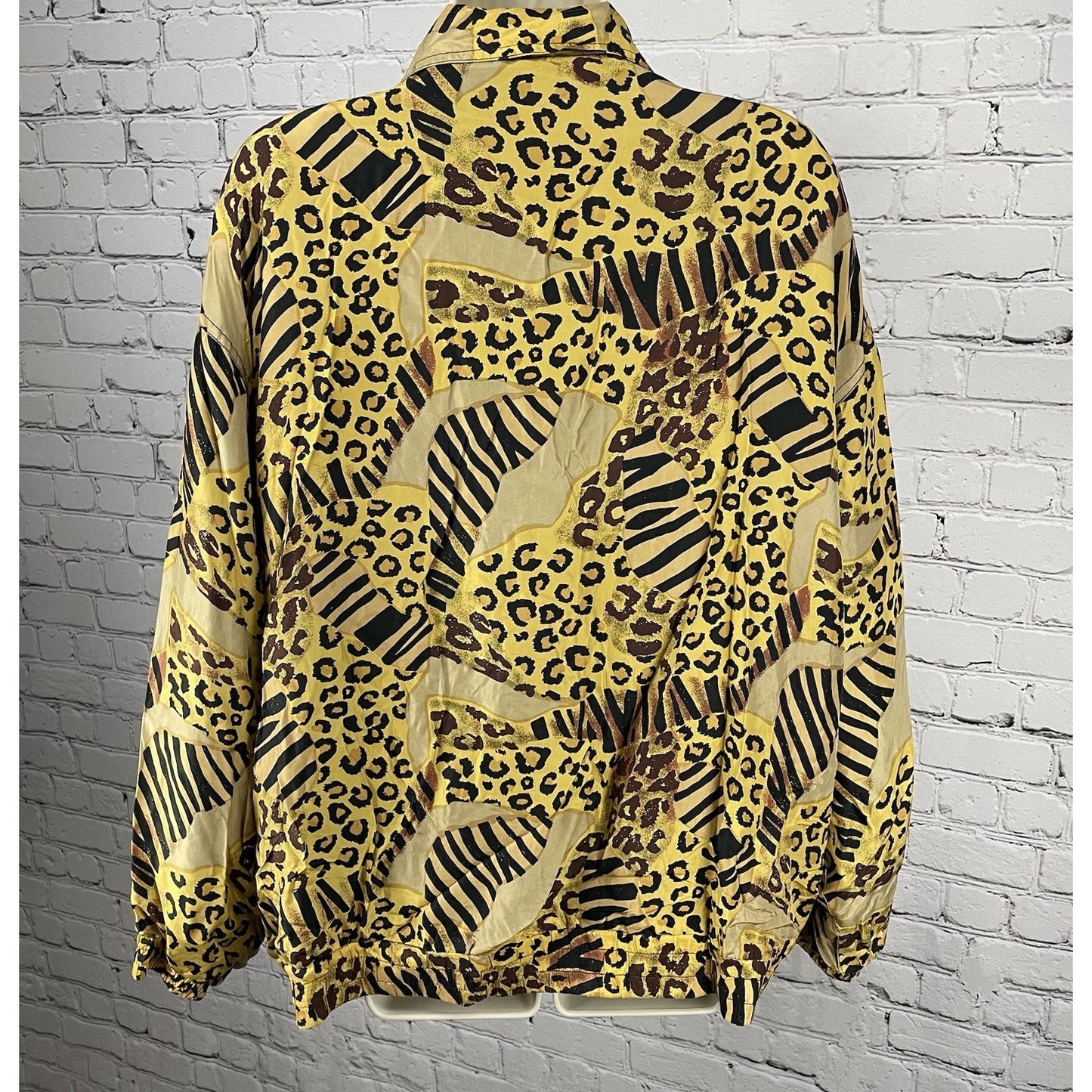 Rhoda Lynne Yellow Silk Animal Print Lightweight Windbreaker Jacket Size 1XL