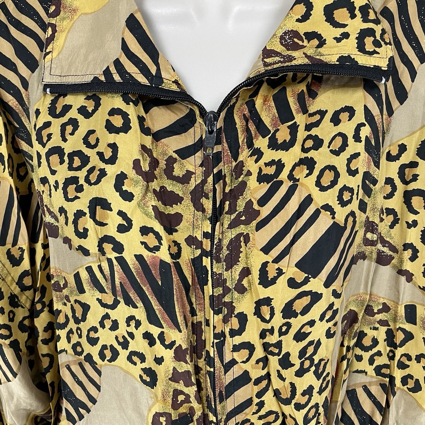 Rhoda Lynne Yellow Silk Animal Print Lightweight Windbreaker Jacket Size 1XL