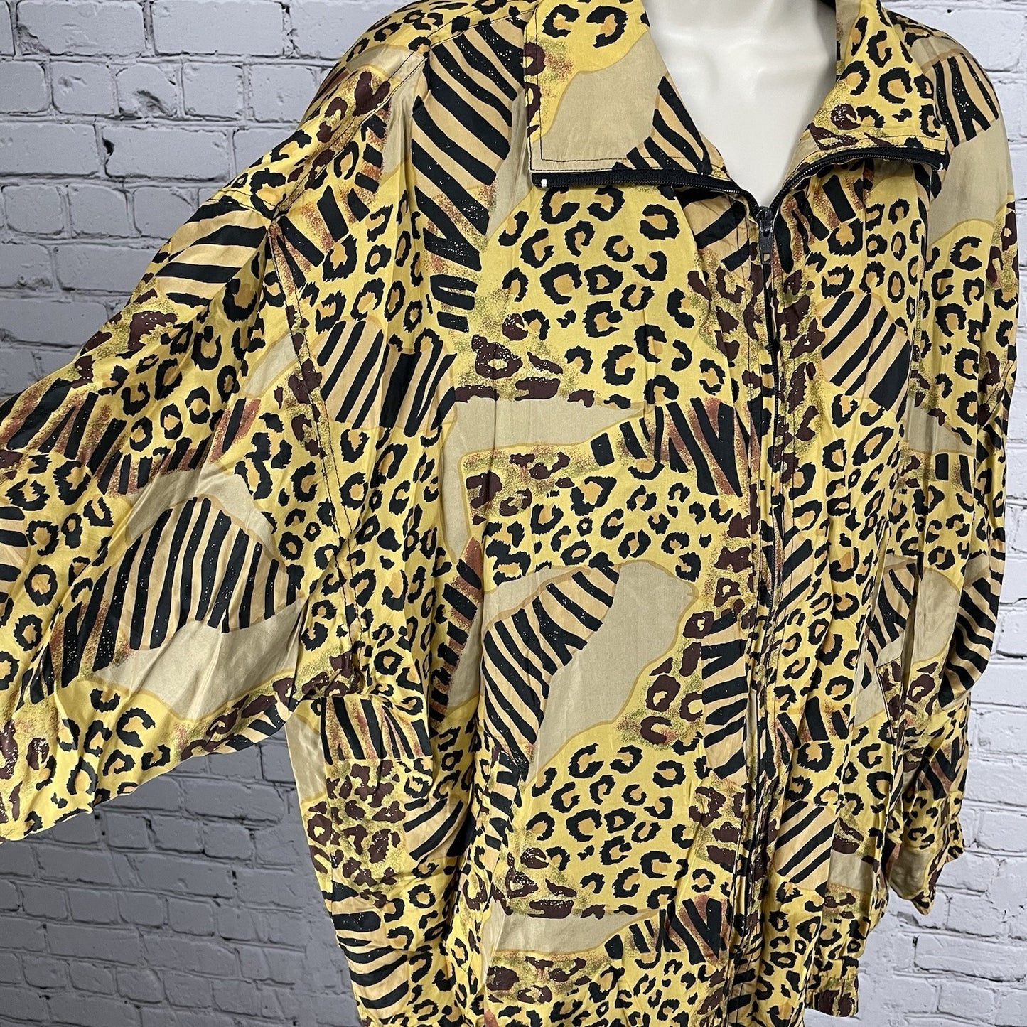 Rhoda Lynne Yellow Silk Animal Print Lightweight Windbreaker Jacket Size 1XL