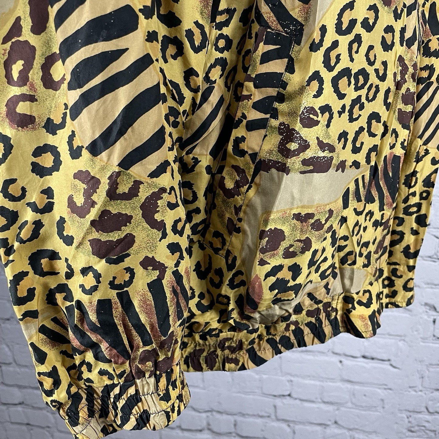 Rhoda Lynne Yellow Silk Animal Print Lightweight Windbreaker Jacket Size 1XL