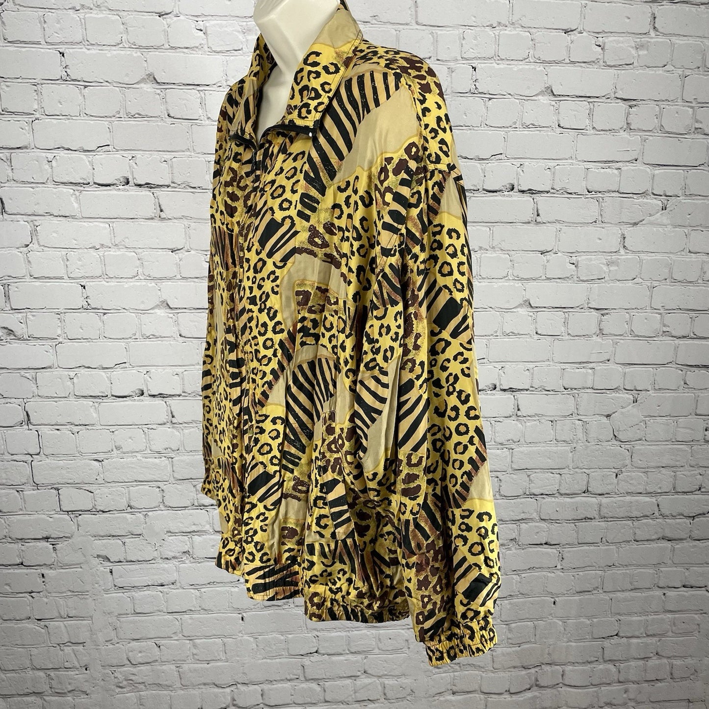 Rhoda Lynne Yellow Silk Animal Print Lightweight Windbreaker Jacket Size 1XL