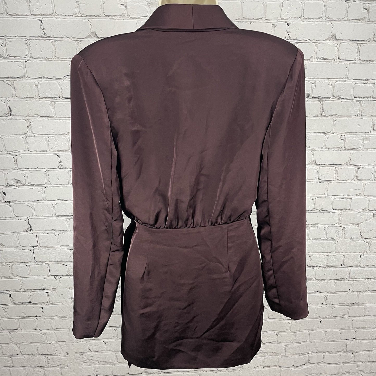 Misha Purple Azera Port Silky Wrap Long Sleeve Shoulder Pads Blouse Top Small S