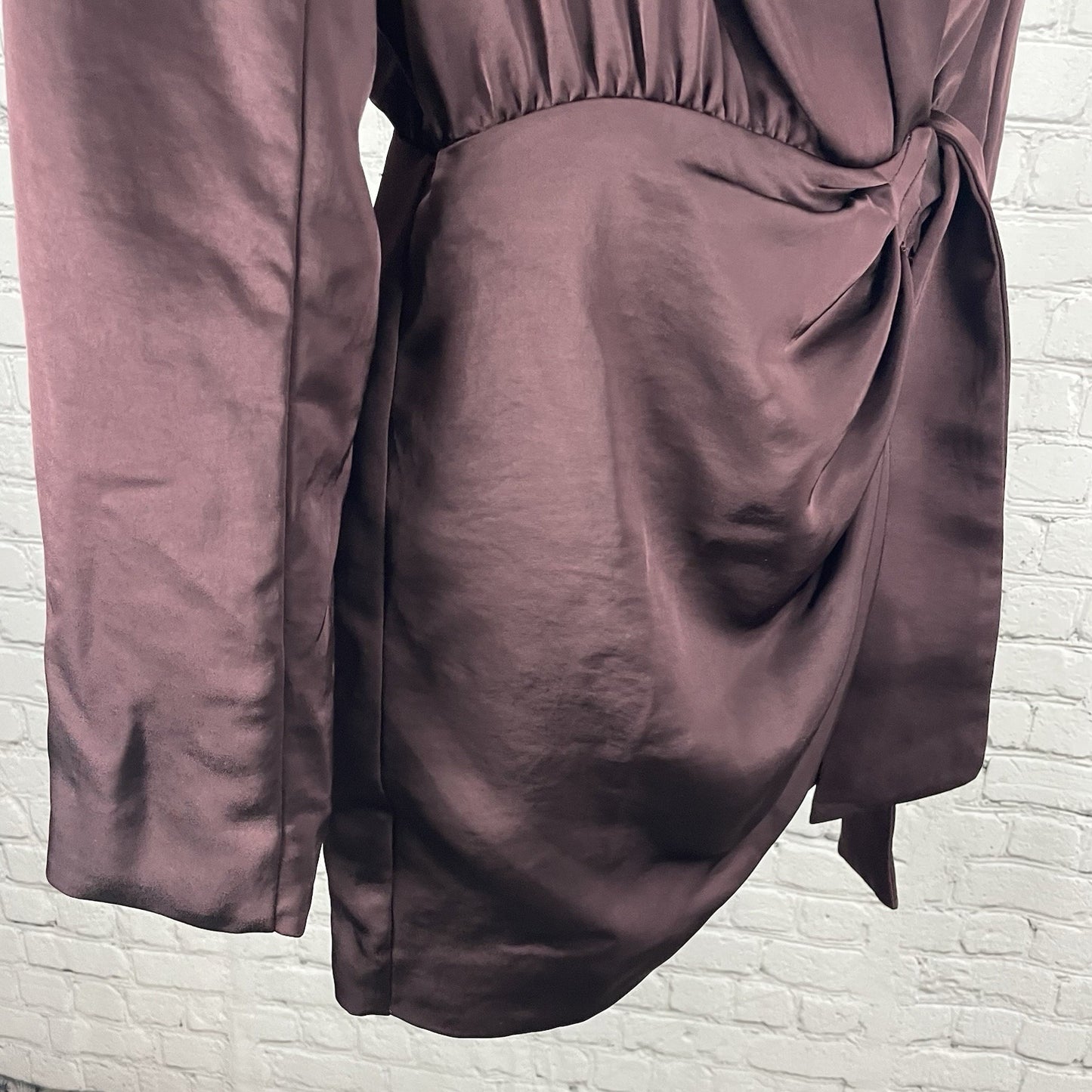 Misha Purple Azera Port Silky Wrap Long Sleeve Shoulder Pads Blouse Top Small S