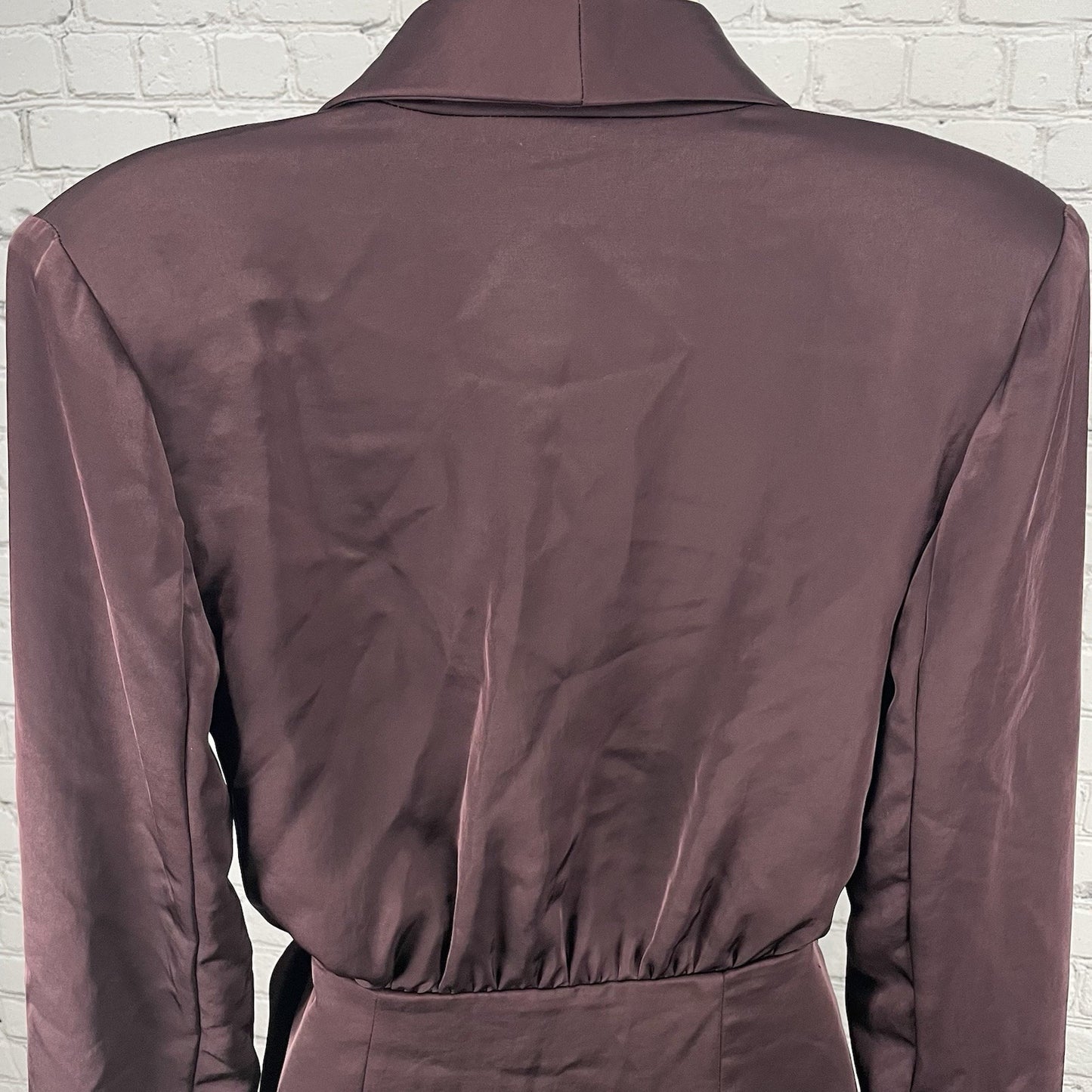 Misha Purple Azera Port Silky Wrap Long Sleeve Shoulder Pads Blouse Top Small S