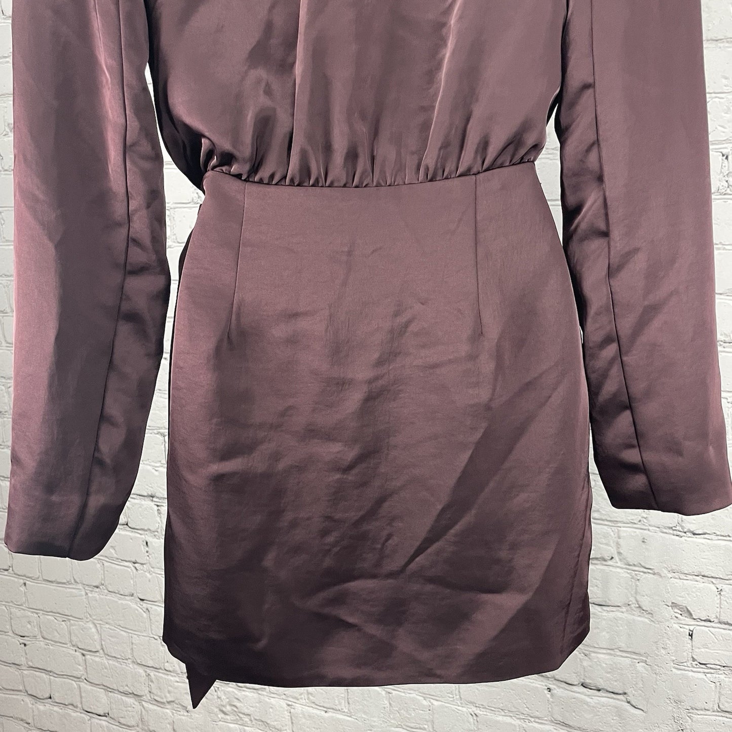 Misha Purple Azera Port Silky Wrap Long Sleeve Shoulder Pads Blouse Top Small S